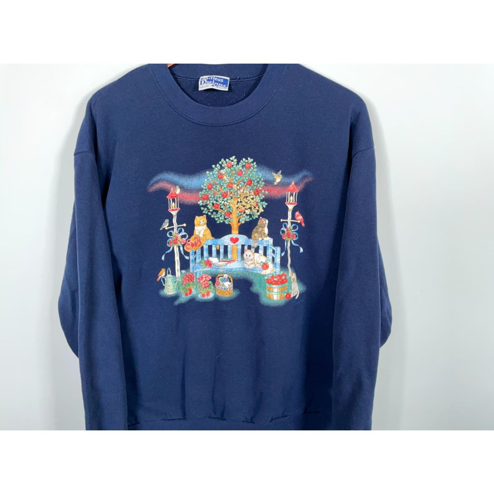 Endless Endless Designs Sweatshirt Cat Apple Tree Crewneck Adult Large Dark Blue Size L / US 10 / IT 46 - 4 Thumbnail