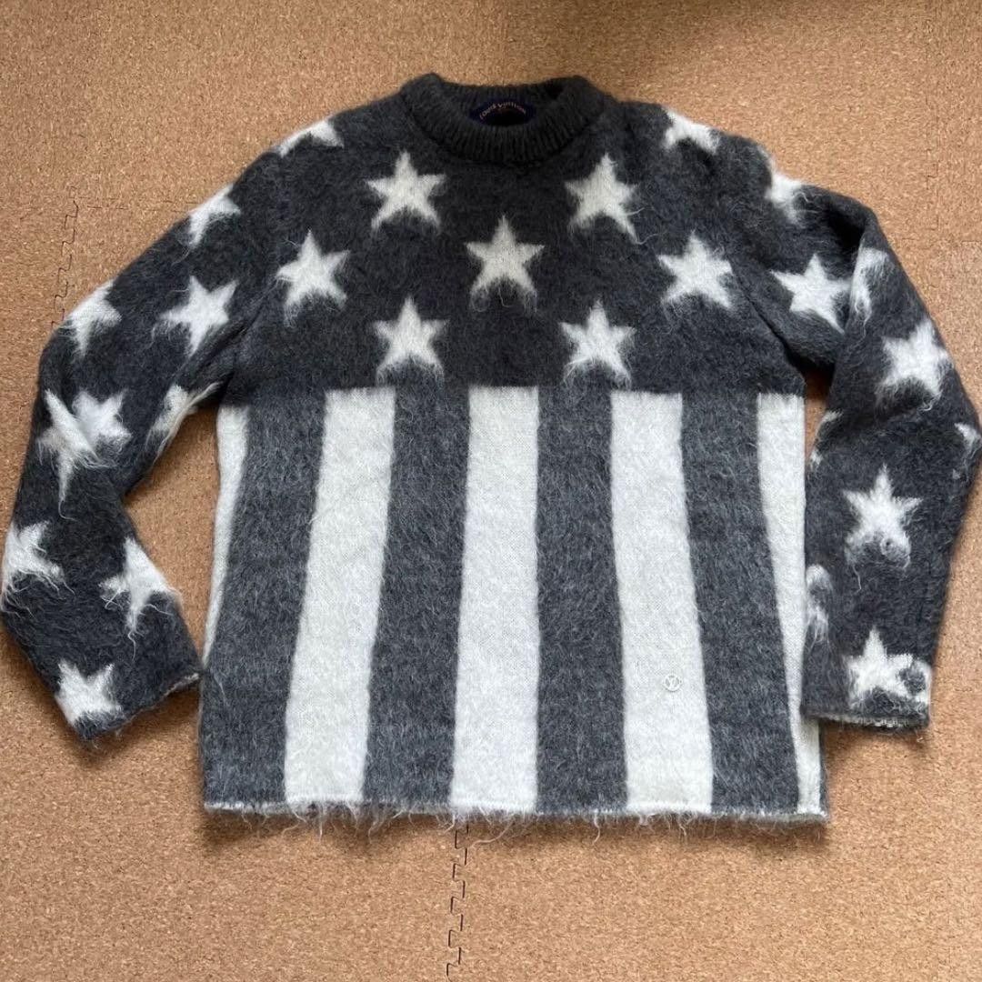 Louis Vuitton Grey USA Flag Mohair Jacquard Crew Neck Sweater M