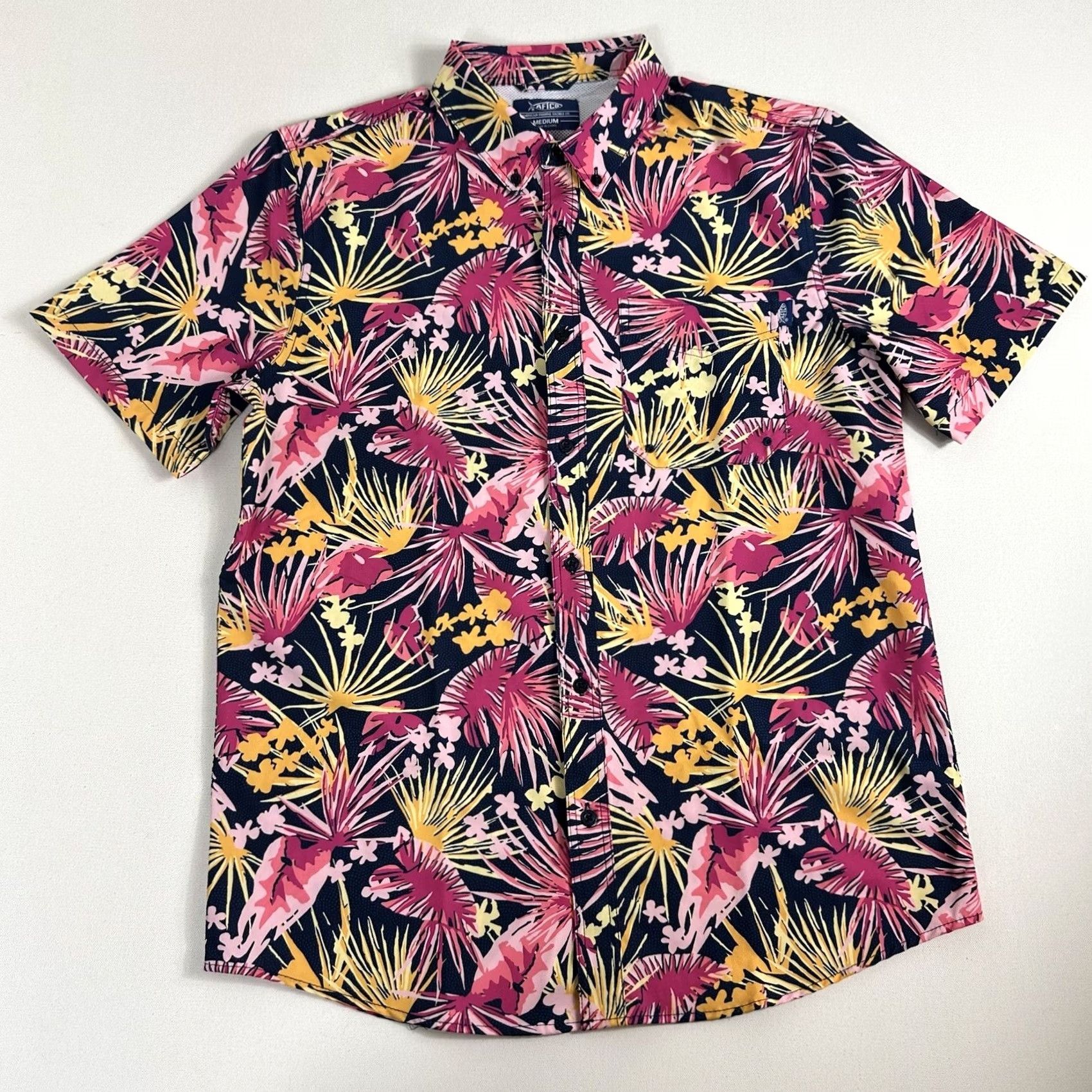 Vintage AFTCO Shirt Mens M Pink Blue Button-Down Short Sleeve Vented Floral Hawaiian Captains Lounge Size US M / EU 48-50 / 2 - 2 Thumbnail