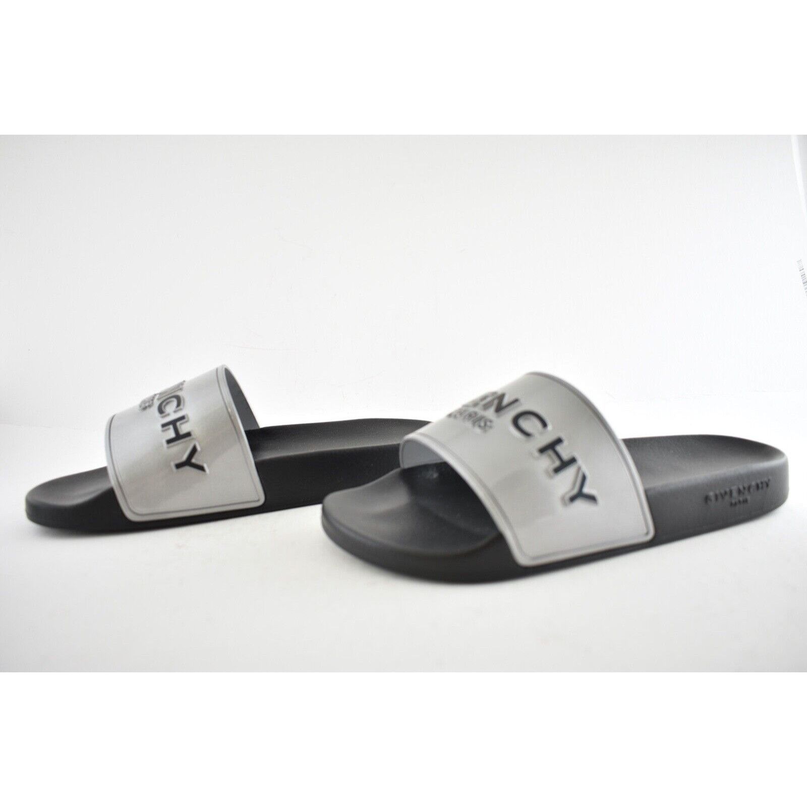 Givenchy Givenchy Silver Rubber Black Logo Print Slide On Pool Sandal Size US 8 / IT 38 - 10 Thumbnail