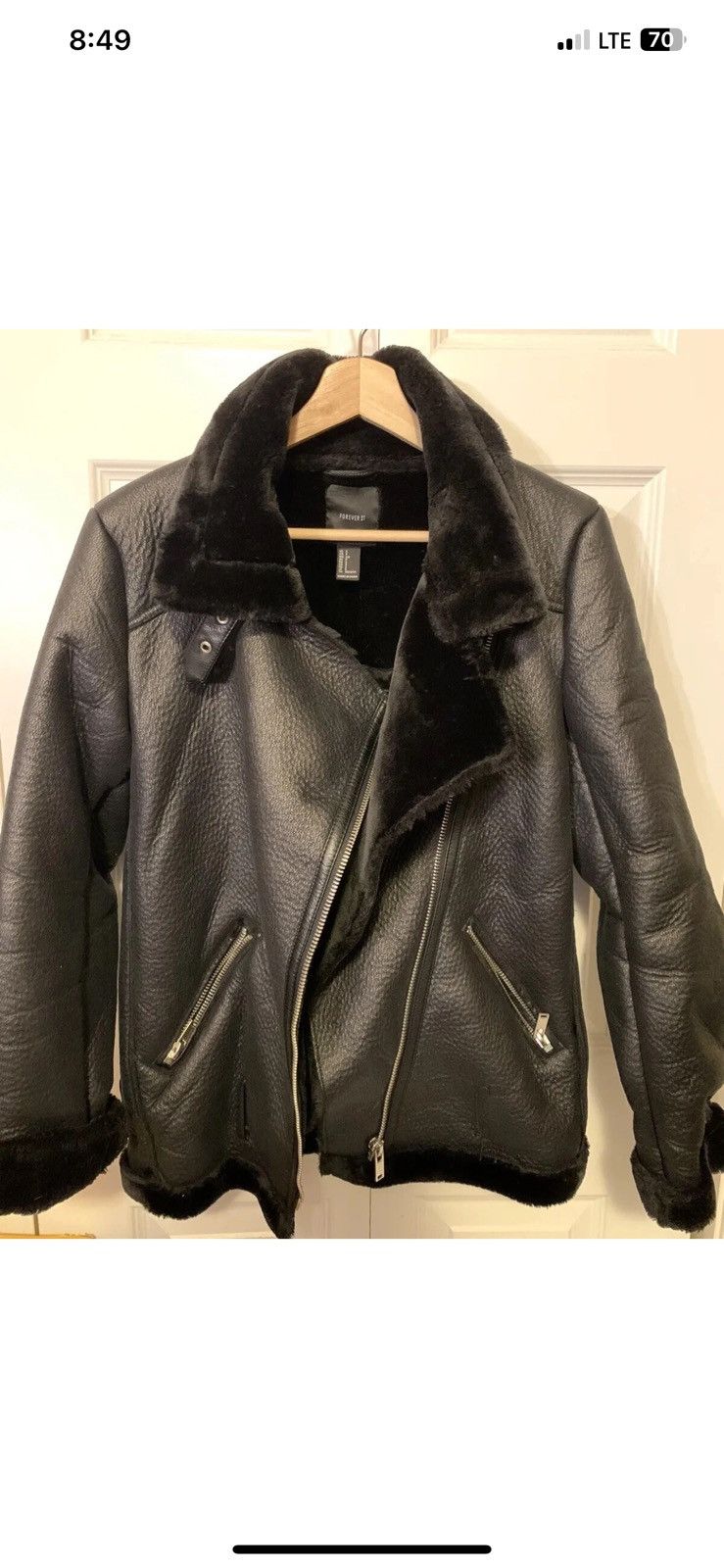 Forever 21 Forever 21 Womens Sz S faux Leather Moto Zip Front Black Size S / US 4 / IT 40 - 1 Thumbnail