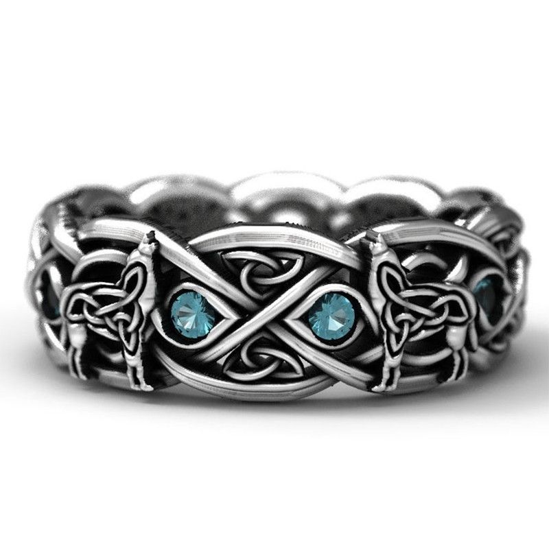 Jewelry × Vintage SIZE 10 Viking Nordic Mythology Giant Wolf with Zircon Ring Size ONE SIZE - 1 Thumbnail