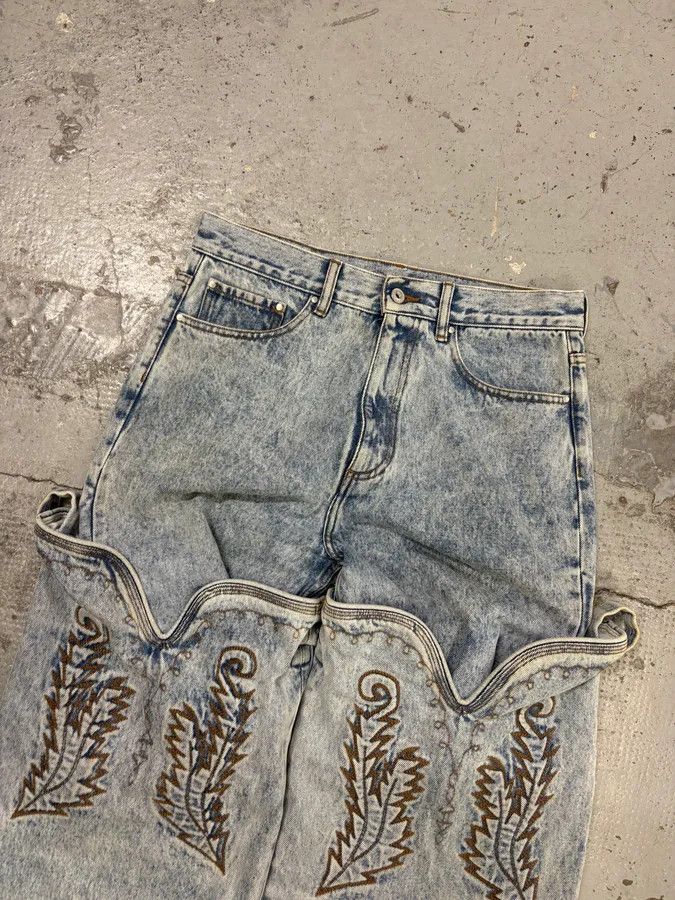 Y/Project Y/Project Light Blue Denim Embroidered Cowboy Jeans Size US 32 / EU 48 - 5 Thumbnail