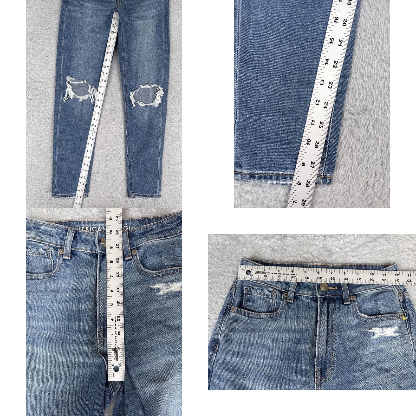 American Eagle Outfitters American Eagle Outfitters Mom Jeans Womens 00 Blue Distressed High Rise Stretch 24x29 Size 24" / US 00 / IT 34 - 8 Thumbnail