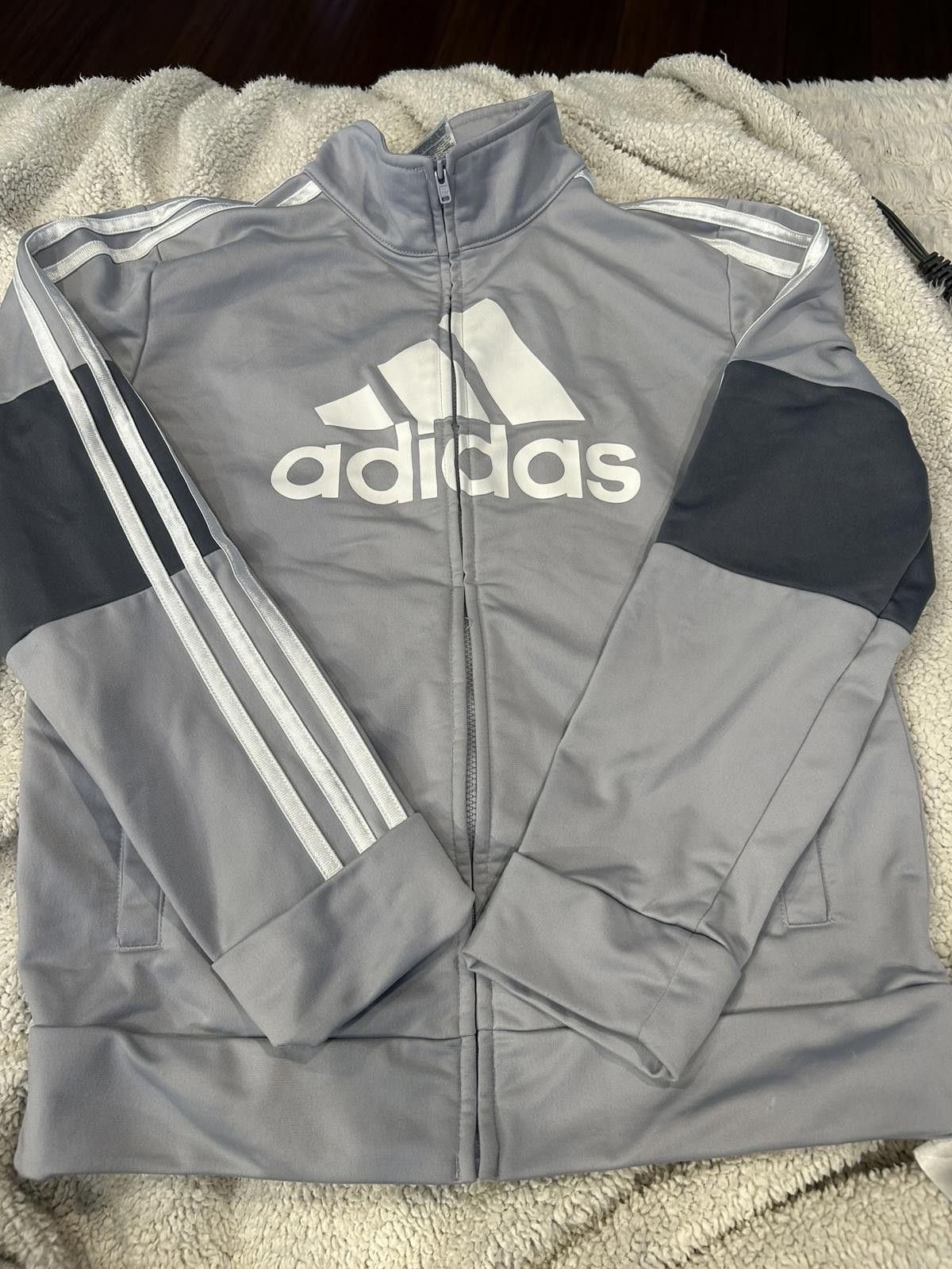 Adidas Adidas Gray Track Jacket with White Stripes and Logo Size US M / EU 48-50 / 2 - 1 Thumbnail