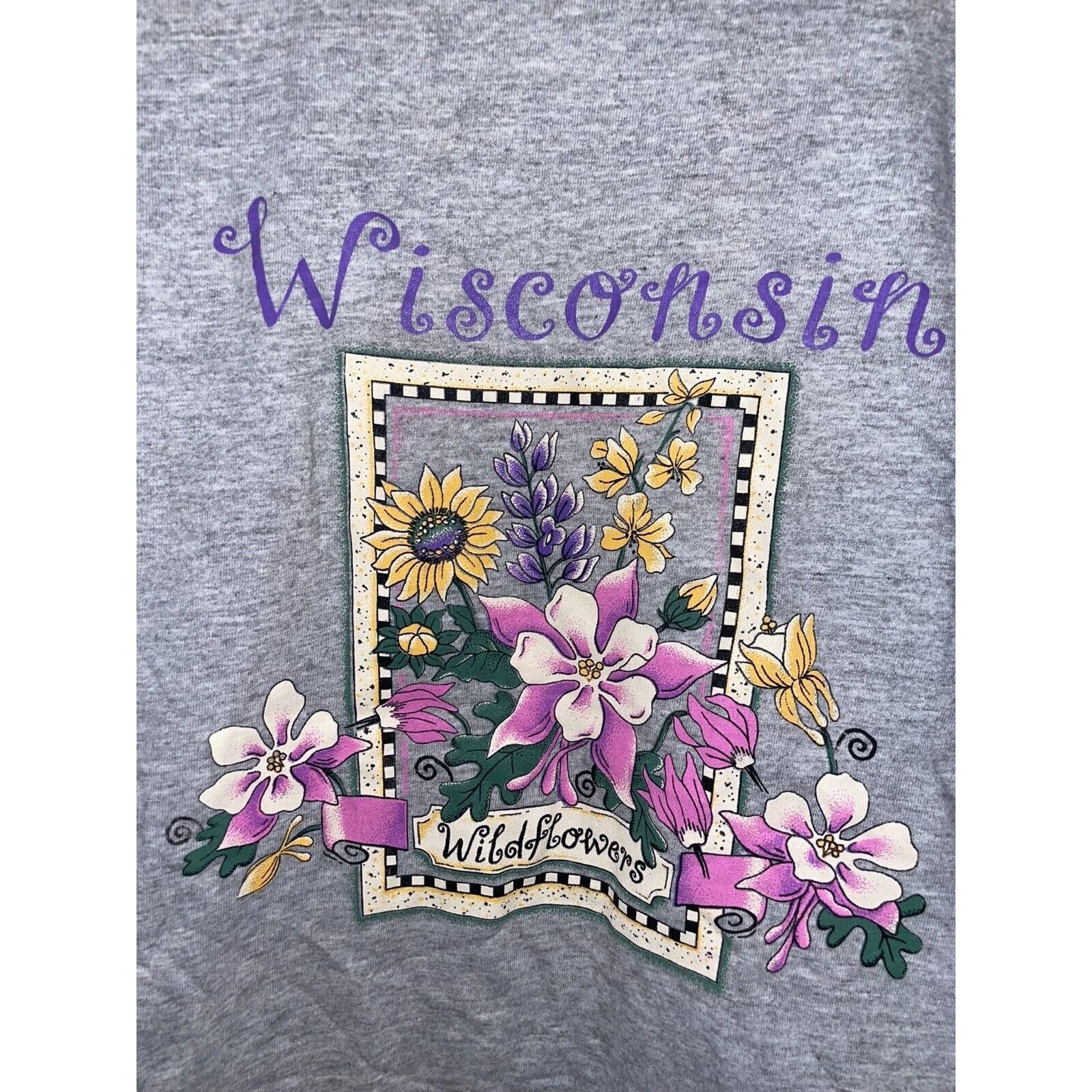 Jerzees Vintage Wisconsin Shirt Wildflowers Flower Test Print VTG L Size US L / EU 52-54 / 3 - 2 Thumbnail