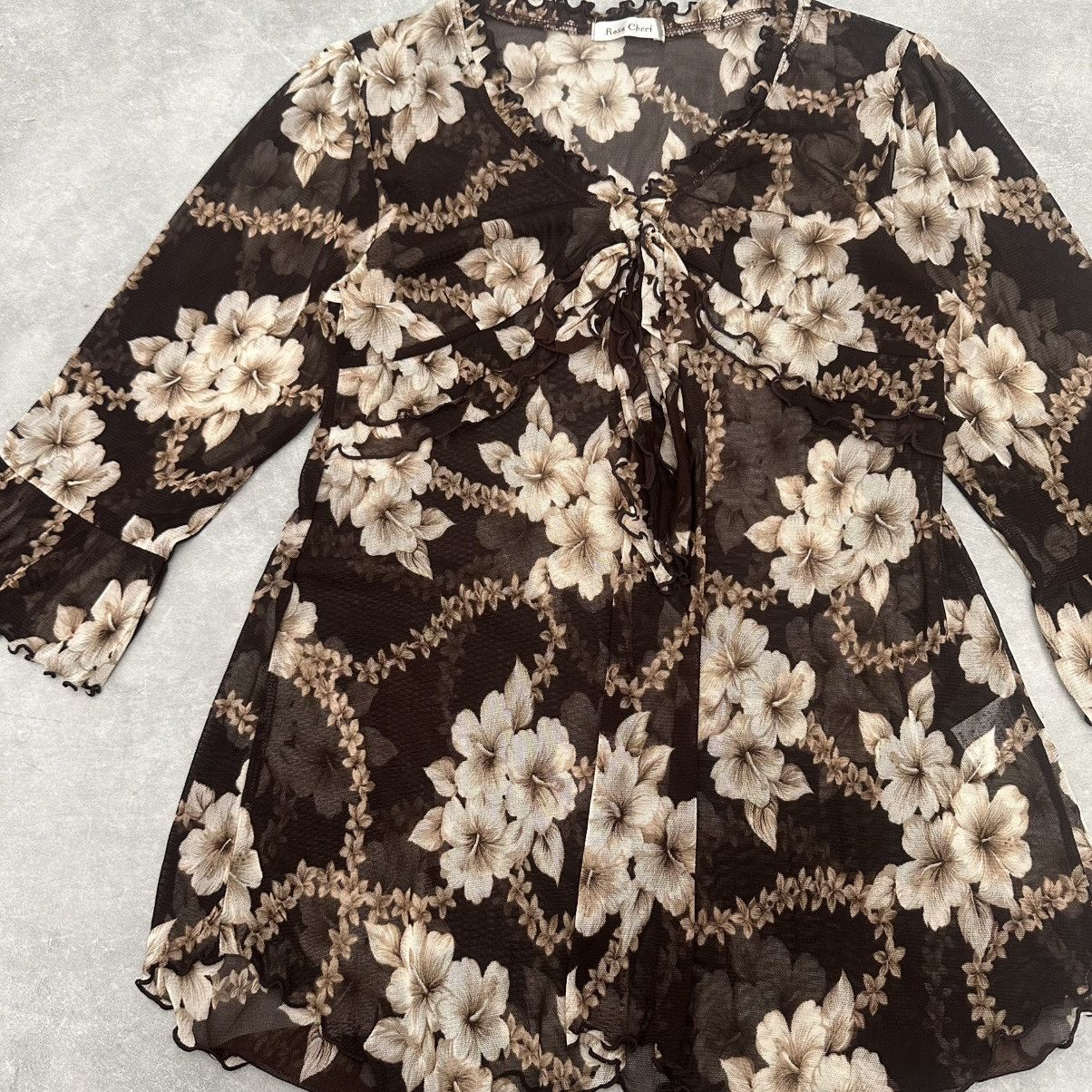 Vintage Vintage brown floral mesh cardigan Size ONE SIZE - 2 Thumbnail