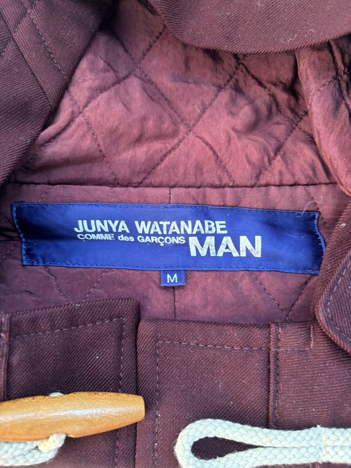 Comme des Garcons Junya Watanabe MAN AD2002 Wine Red Padded Hooded Duffle Coat Size US S / EU 44-46 / 1 - 4 Thumbnail