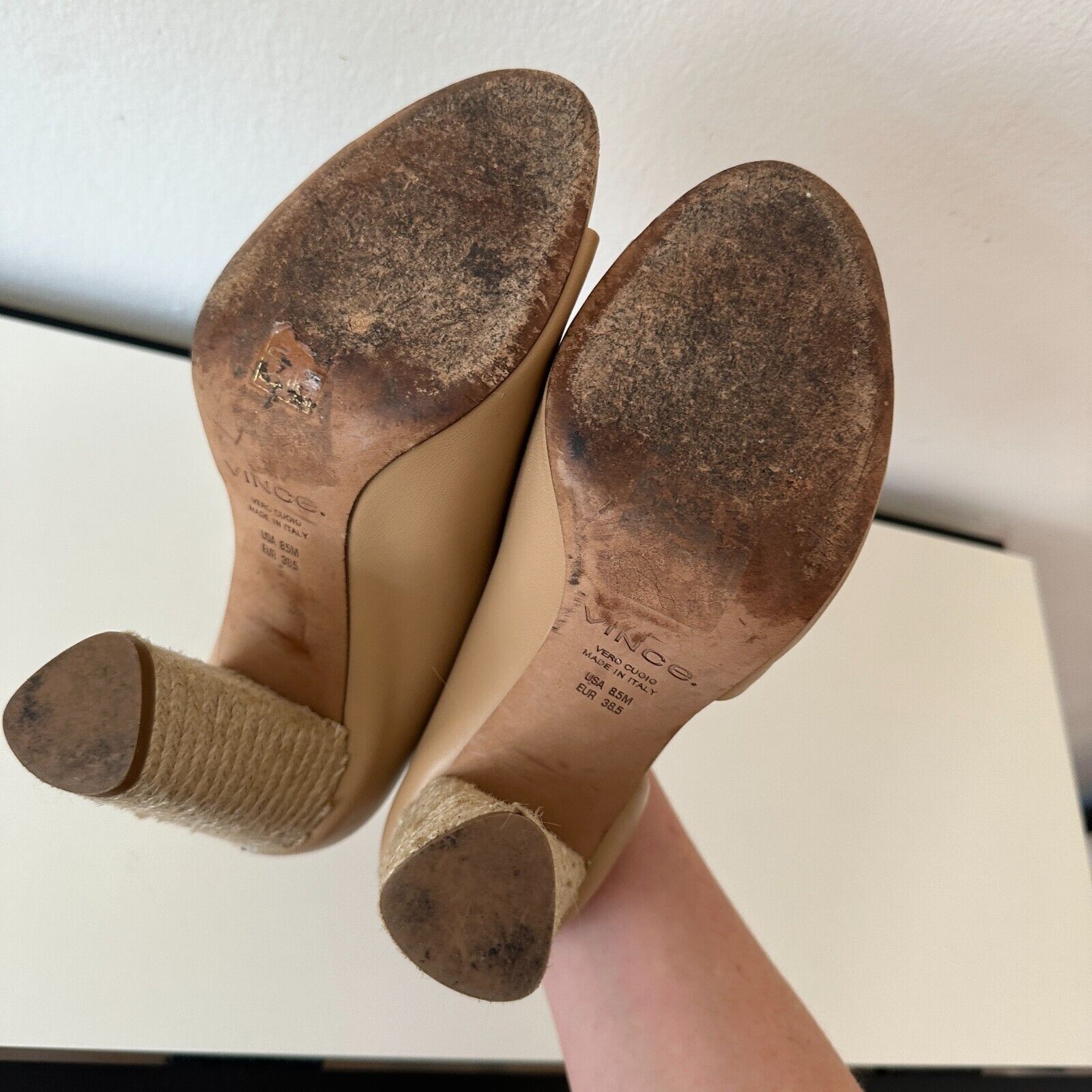 Vince VINCE Percey Taupe Leather Open Toe Jute Wrapped Heels 8.5 Size US 8.5 / IT 38.5 - 7 Thumbnail
