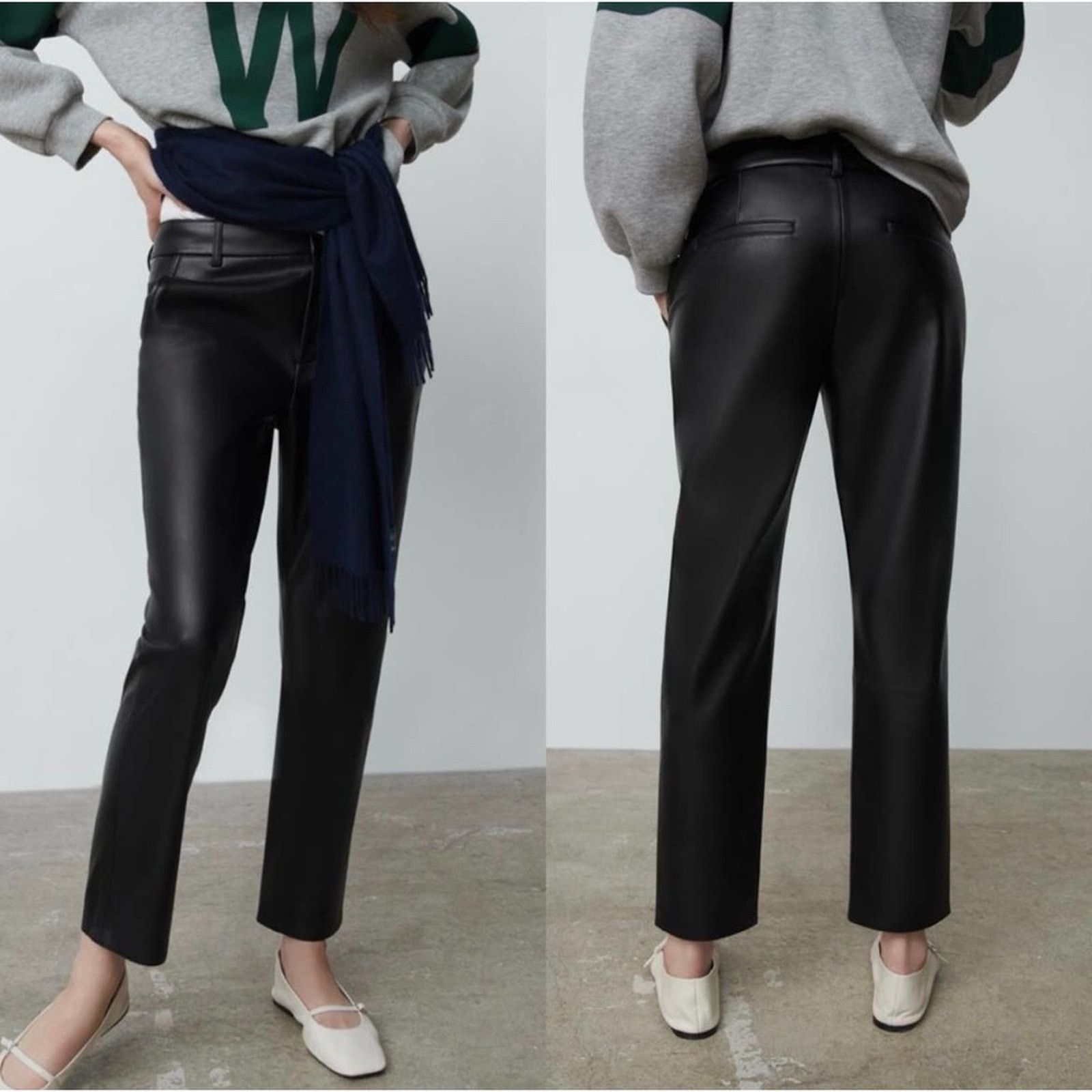 Zara ZARA BLOGGER FAVORITE FAUX LEATHER PANTS BLACK Size 28" / US 6 / IT 42 - 4 Thumbnail