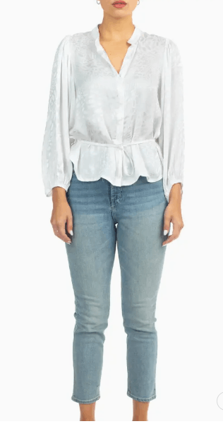 BTFL BTFL-Life V Neck Lantern Top Jacquard Elastic White Boho Size M / US 6-8 / IT 42-44 - 1 Thumbnail