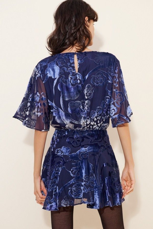 Free People Free People Manuka Burnout Velvet Mini Dress in Navy ( XS ) Size XS / US 0-2 / IT 36-38 - 3 Thumbnail