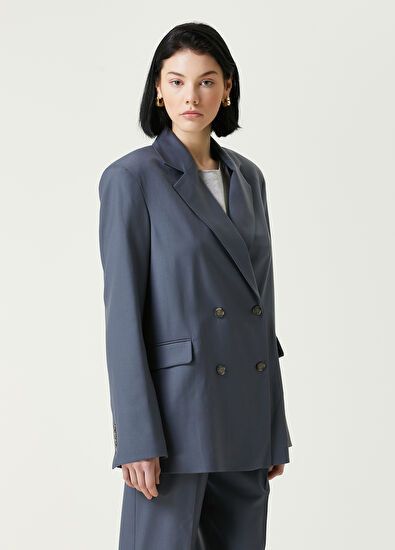 Loulou de Saison o1s22i1n1024 Donau Double-Breasted Blazer in Grey Size M / US 6-8 / IT 42-44 - 3 Thumbnail