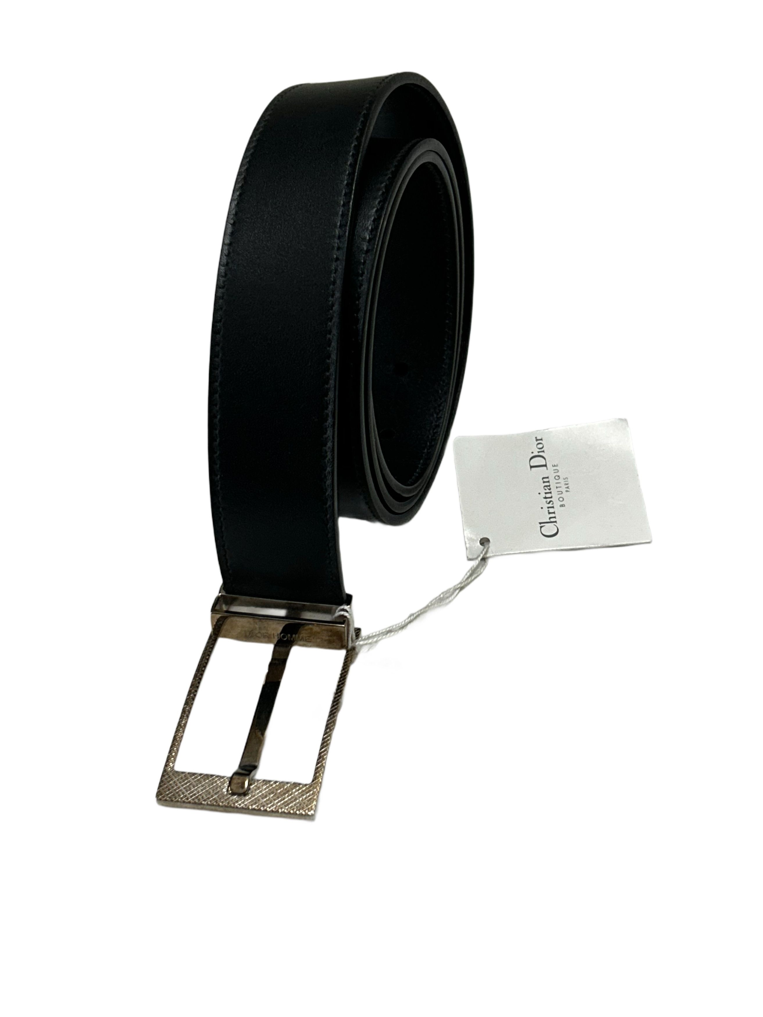 Dior Dior HommeBlackLeatherBeltWithTexturedChromeMetalNotchBuckle Size 38 - 1 Thumbnail