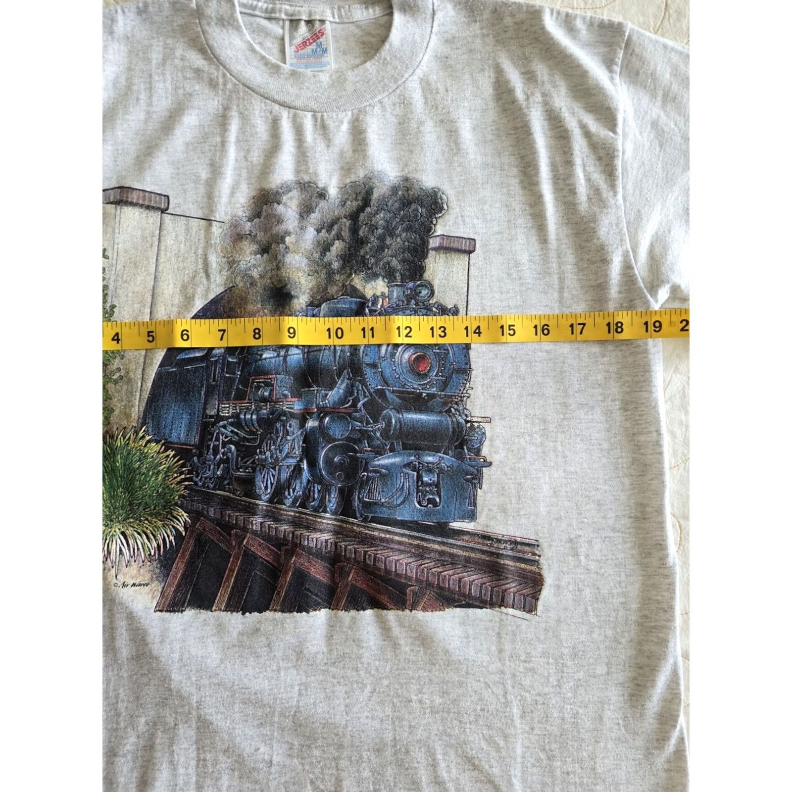 Jerzees VINTAGE Steam Engine Train T-shirt Shirt Unisex Gray 80s 90s M Adult Medium Graphic Tee Jerzees Shirts Mens Womens Size US M / EU 48-50 / 2 - 7 Thumbnail