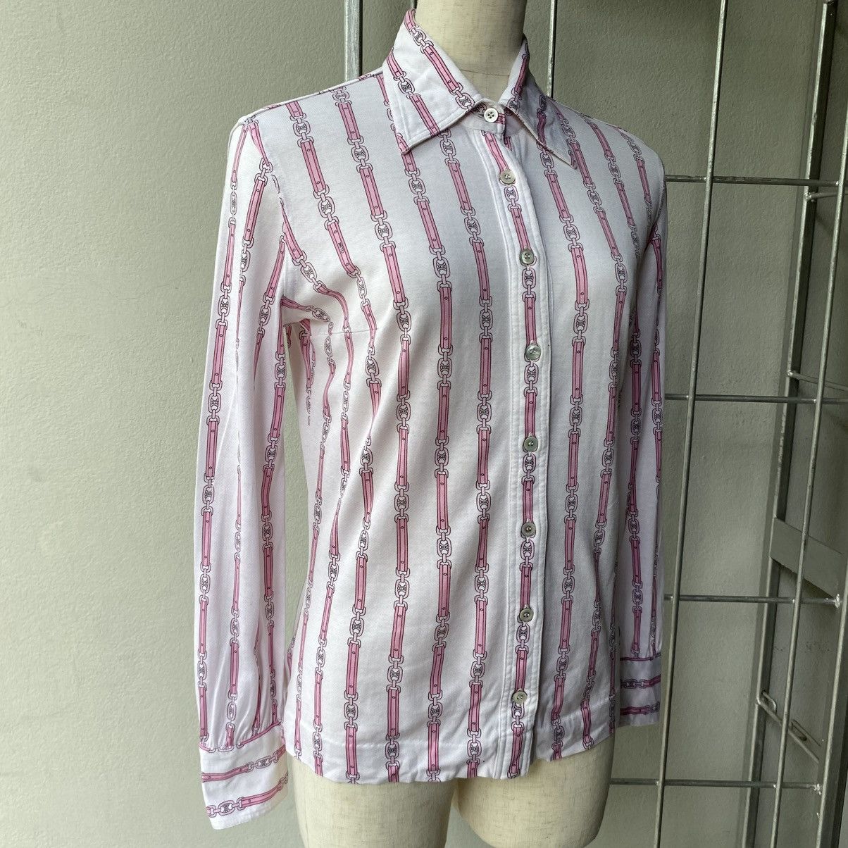 Celine Vintage Celine Pink Chain Print Shirt Size S / US 4 / IT 40 - 20 Thumbnail