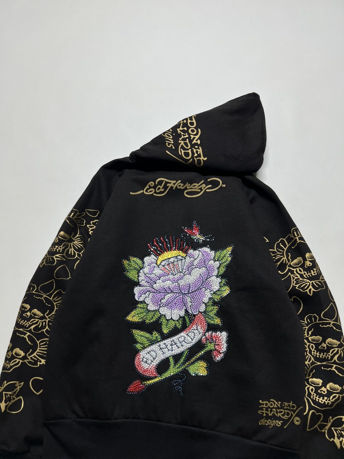 Ed Hardy Vintage Y2k Ed Hardy Flower 🌸 Diamond Banner Zip Hoodie 00’s Size S / US 4 / IT 40 - 5 Thumbnail