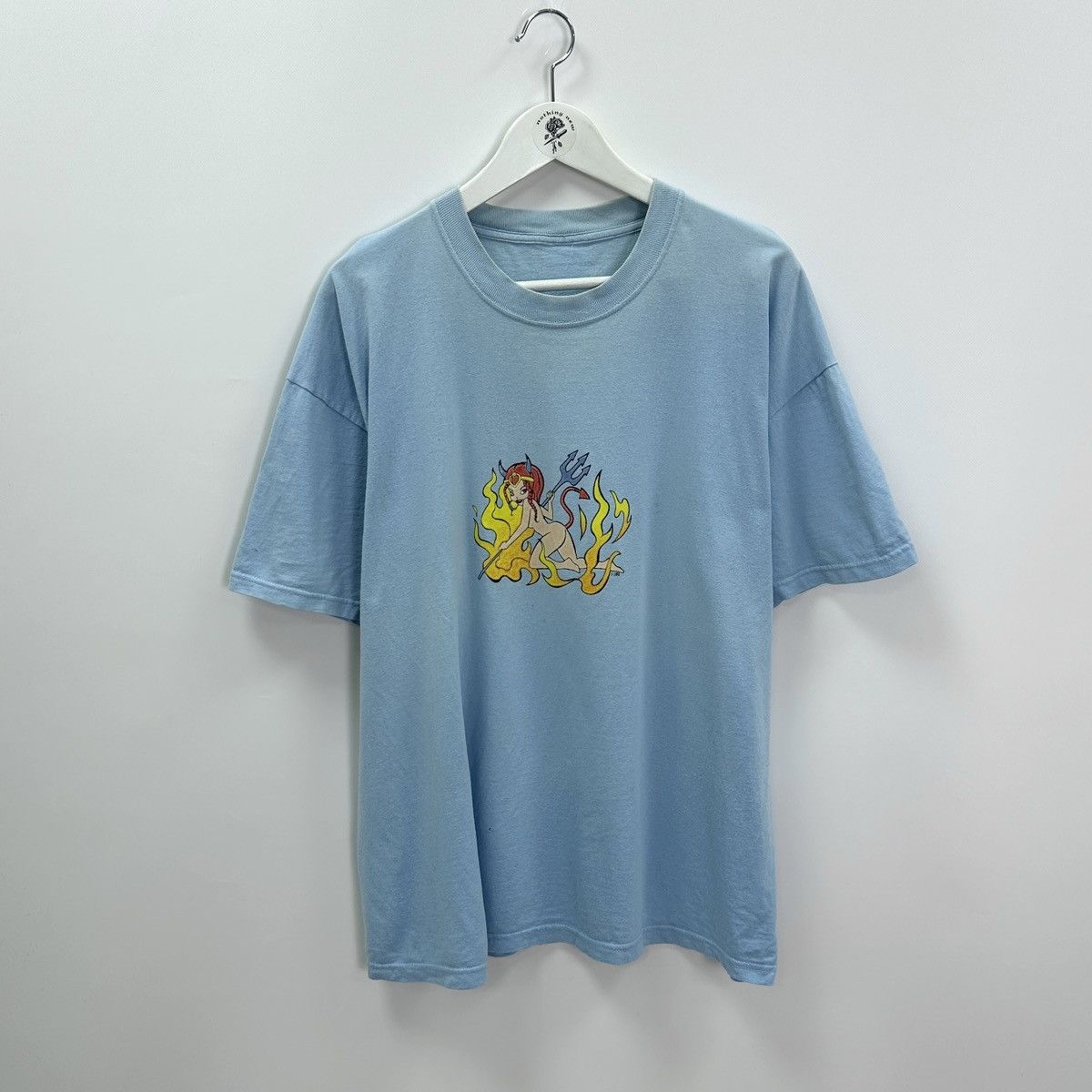 Vintage Vintage 90s Naked Devil Girl Skateboarding tee Fire y2k hype Size US XL / EU 56 / 4 - 1 Thumbnail