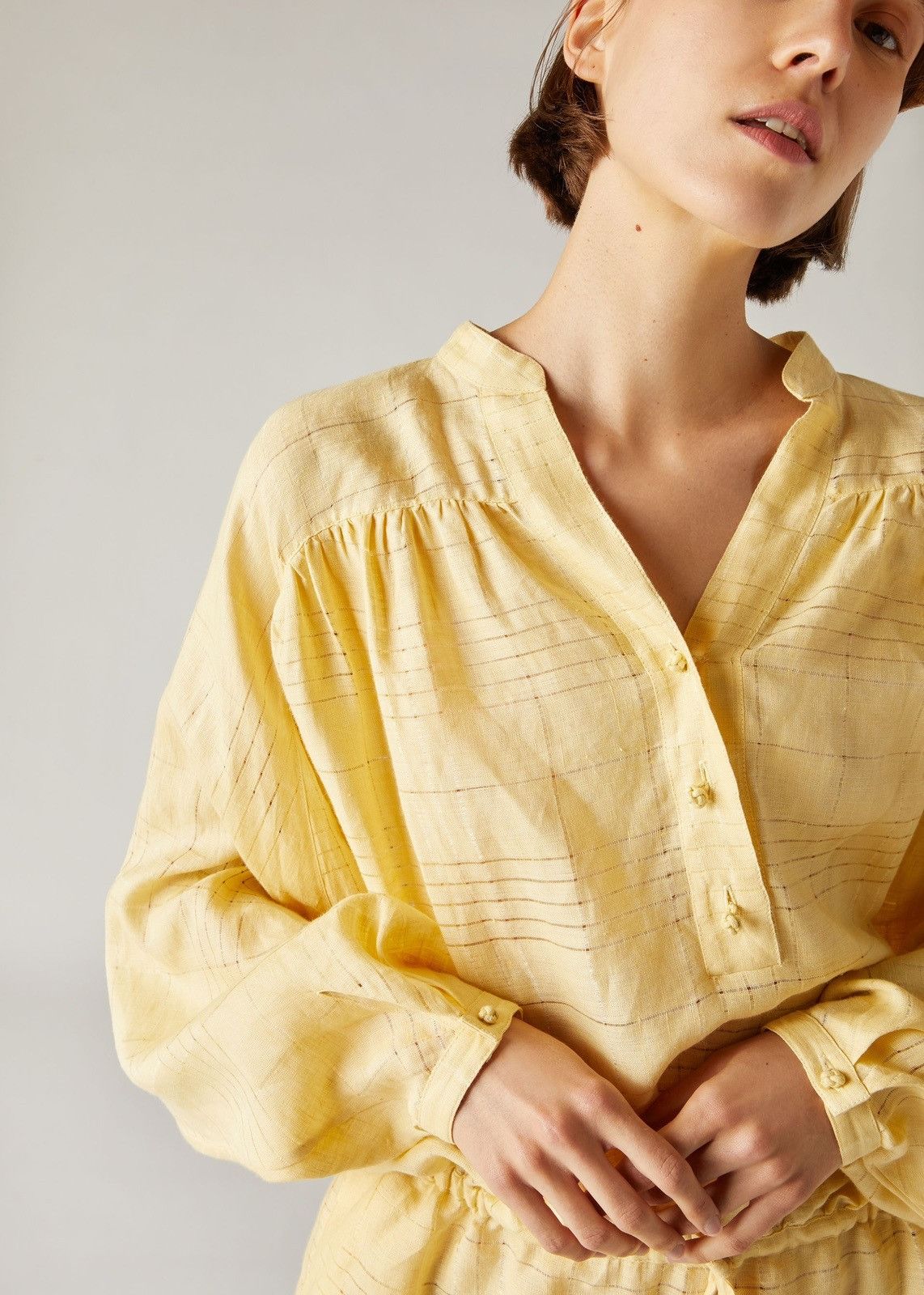 Loro Piana o1srvl11e0824 Brita Needle Linen Mini Dress in Yellow Size XL / US 12-14 / IT 48-50 - 5 Thumbnail
