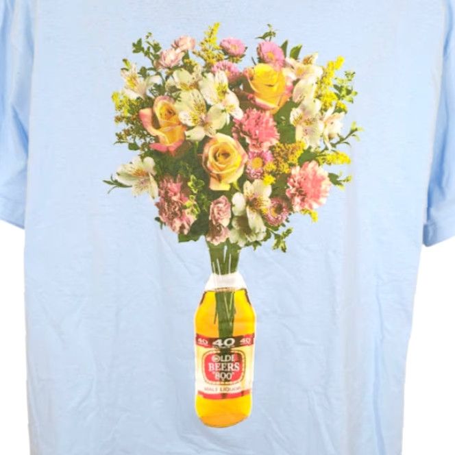 Vintage Beer T Shirt Mens XL Blue 40 Oz Olde English E 800 Flowers Bouquet Made In USA Shirt Mens USA Size US XL / EU 56 / 4 - 2 Thumbnail