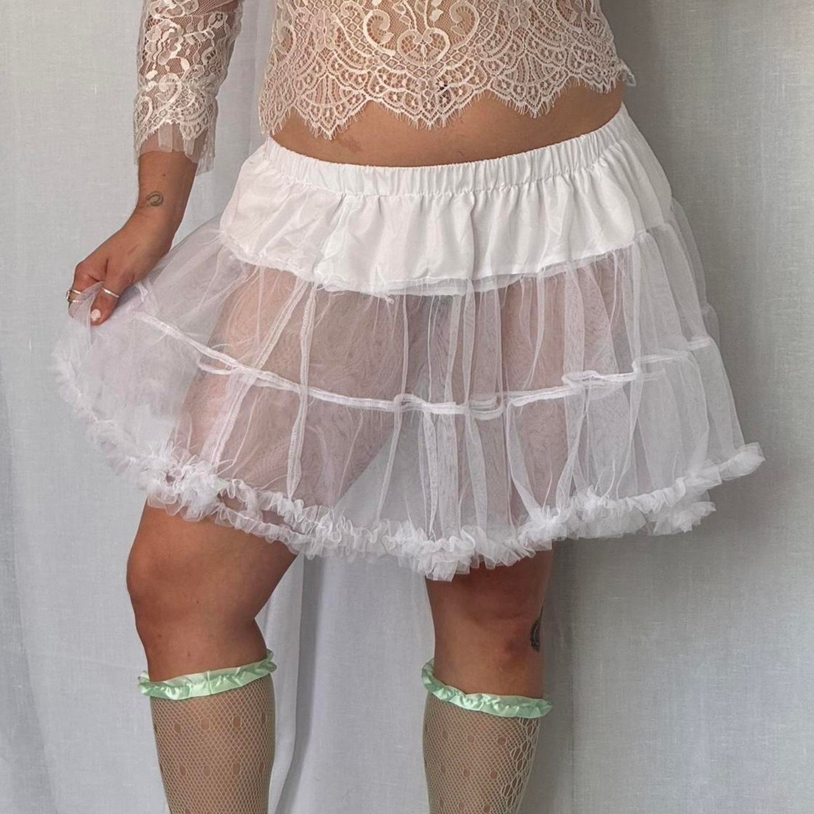 Other ✿ ⋆ 𓆩♡𓆪 White Sheer Balletcore Tulle Ruffle Mini Skirt ⋆ Size 29" - 4 Thumbnail