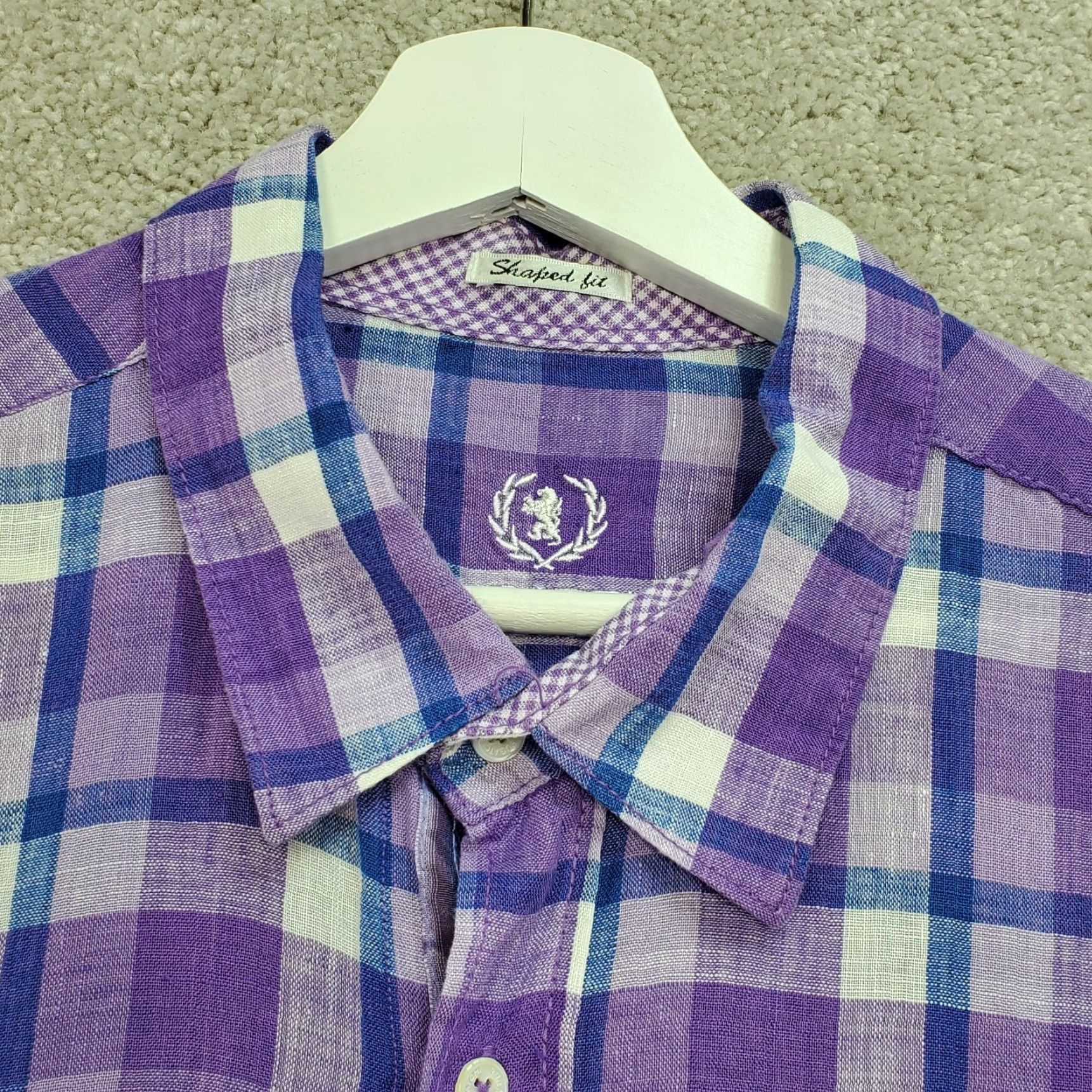 BUGATCHI Bugatchi Uomo Shaped Fit Shirt Men XL Multi Plaid Linen Short Sleeve Button-Up Shirt Size US XL / EU 56 / 4 - 7 Thumbnail