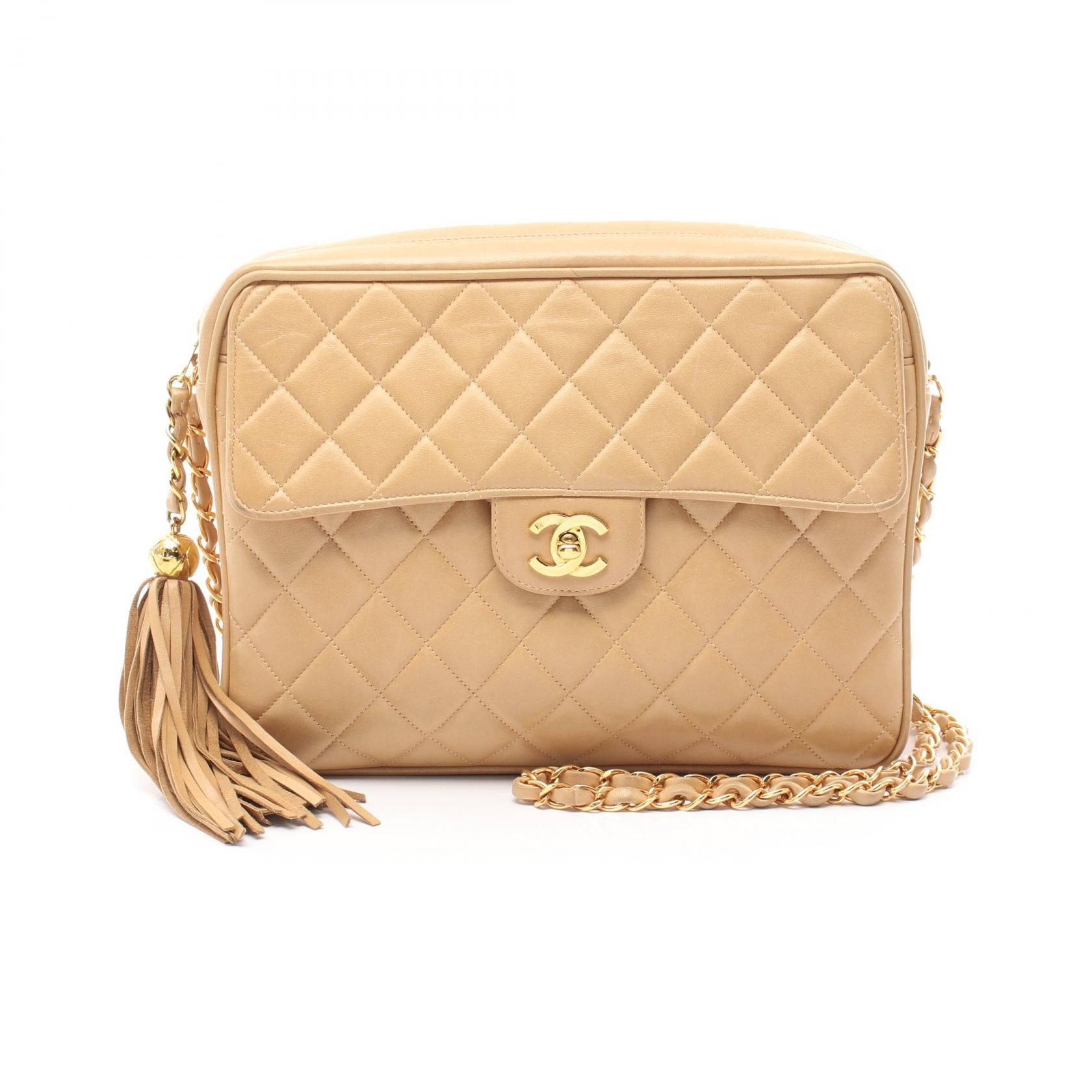 Chanel Chanel Matelasse Lambskin Shoulder Bag Leather Shoulder Bag in Beige, Women's