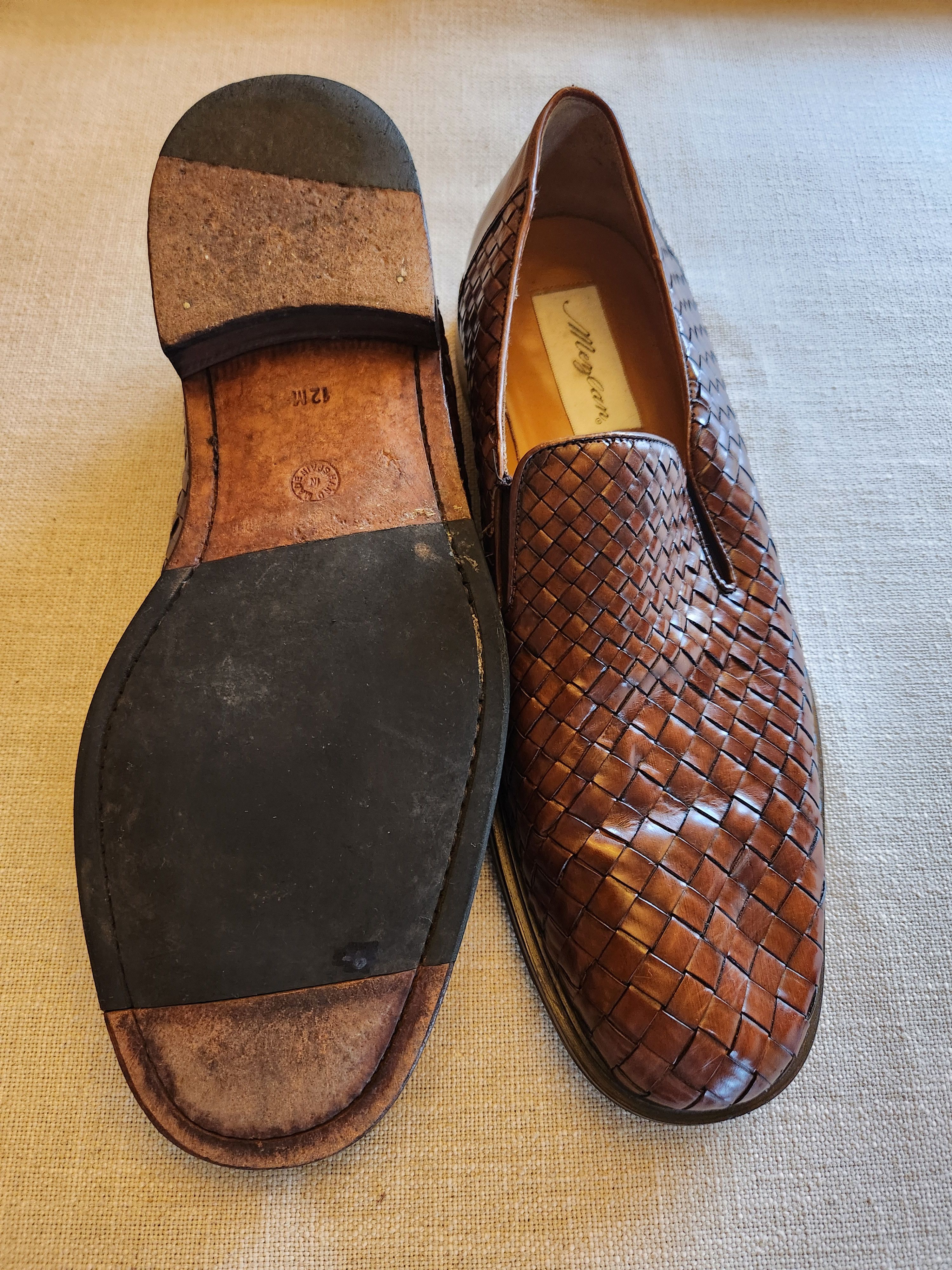 Mezlan KAUAI BROWN WOVEN LEATHER SLIP ON SHOES Size US 12 / EU 45 - 2 Thumbnail
