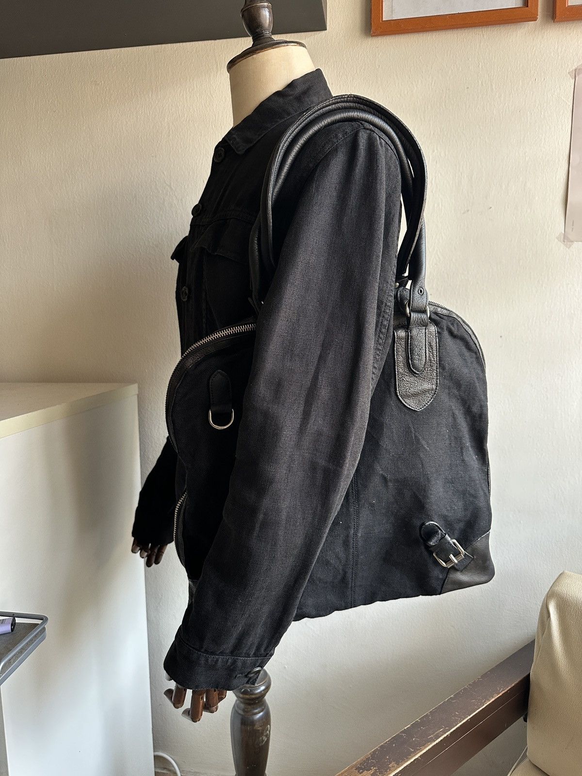 Comme des Garcons Homme Plus 2000s Florian Denicourt Black Leather & Linen Tote Bag Size ONE SIZE - 11 Thumbnail