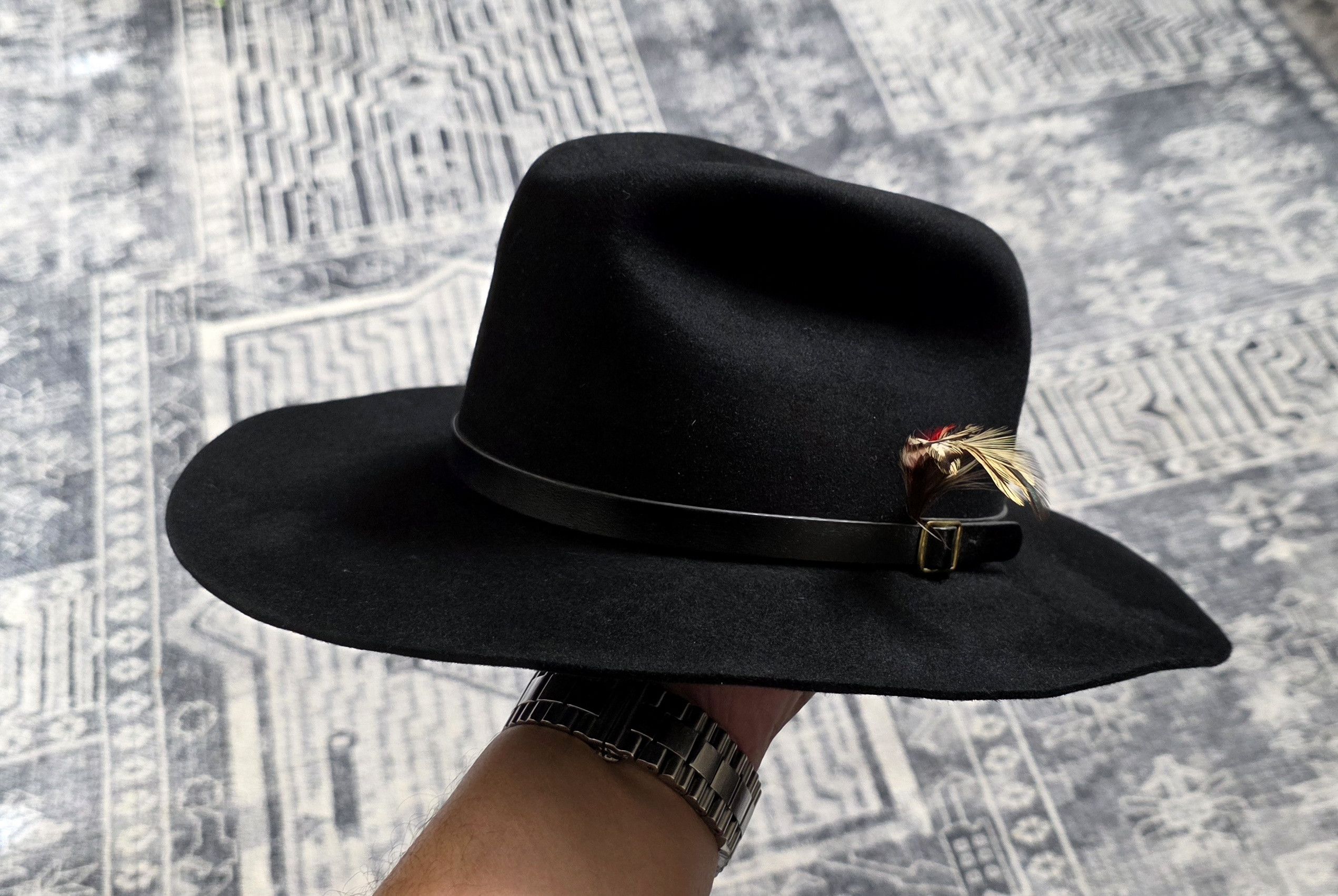 Vintage Vintage Beaver Brand 5x Fur Felt Black Cowboy Hat Sz 7 1/4 Size ONE SIZE - 2 Thumbnail