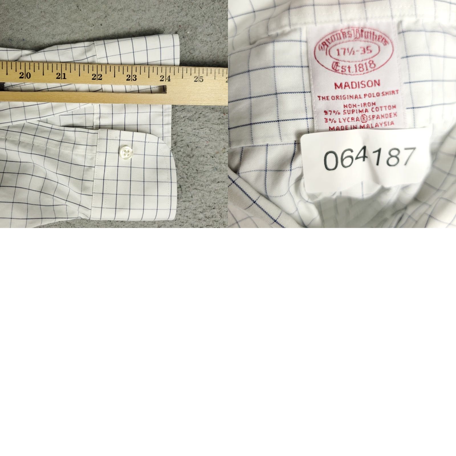 Brooks Brothers BROOKS BROTHERS Shirt Mens 17.5 White Check Madison Dress Button Up Long Sleeve Size 46R - 8 Thumbnail