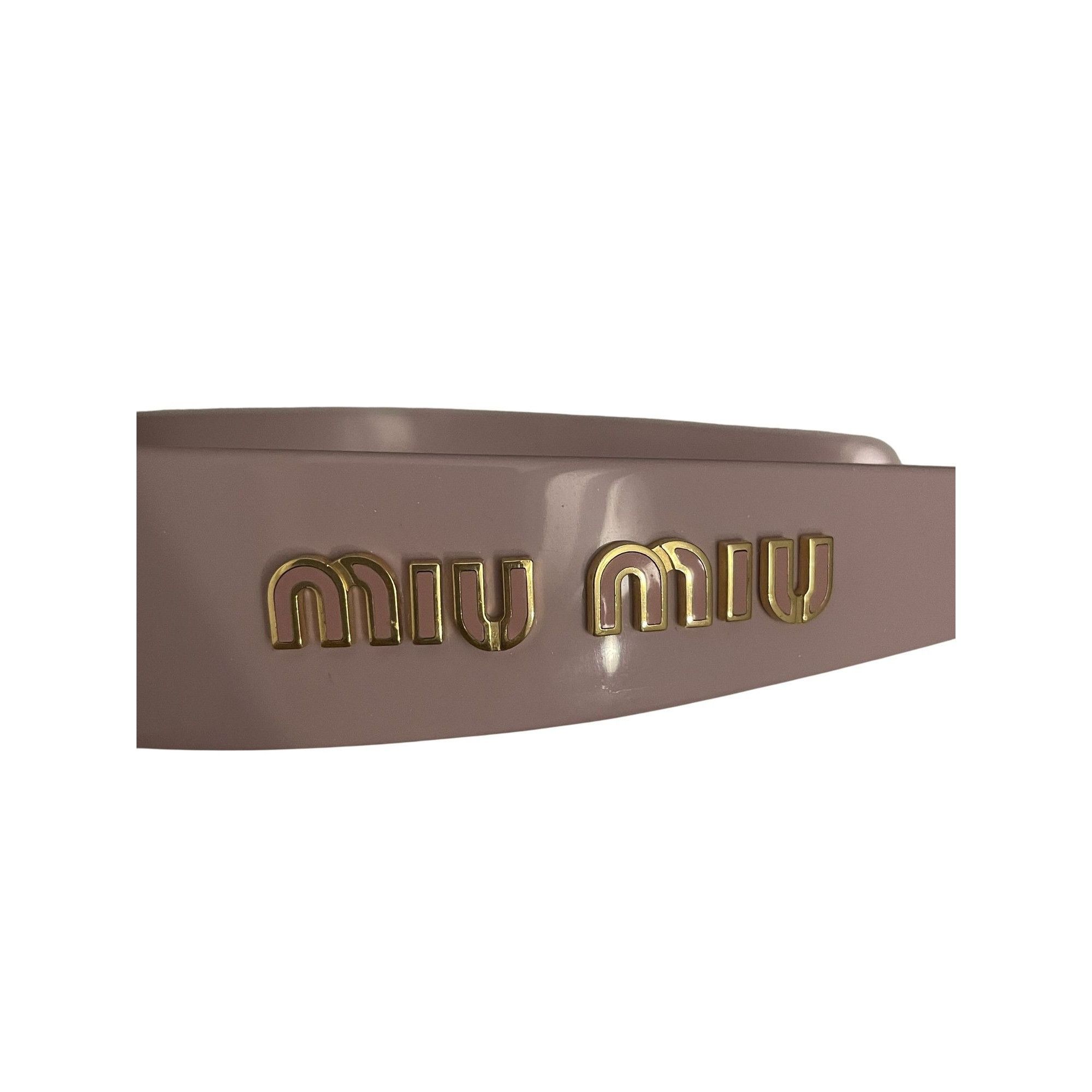 Miu Miu Womens Light Pink Logo Headband With Gold Lettering