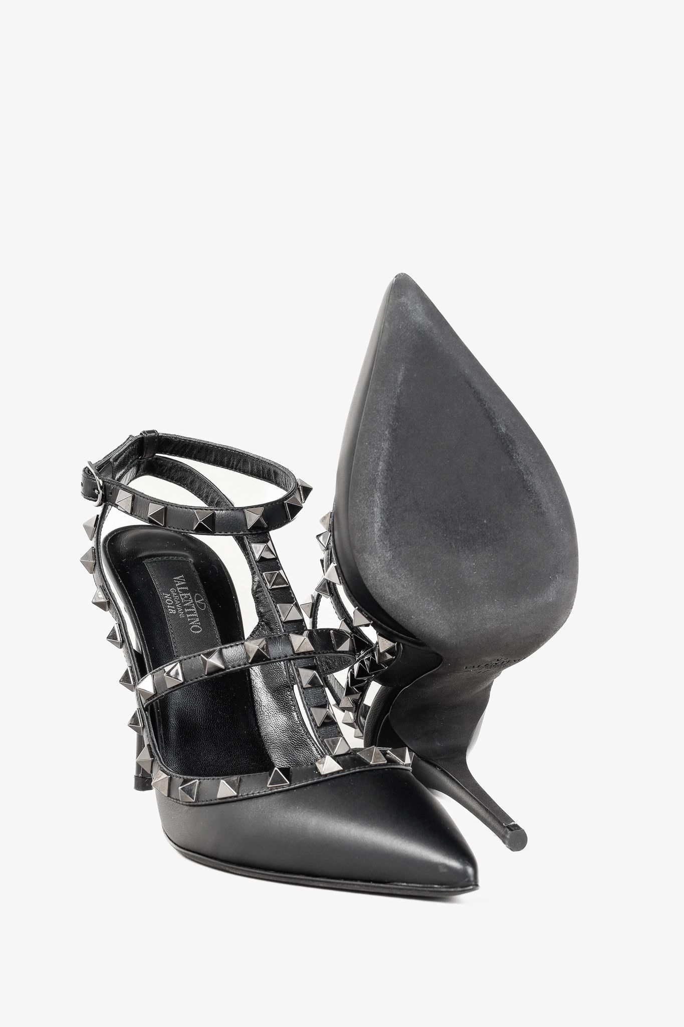 Valentino Valentino Garavani Rockstud Noir Leather Ankle Strap Pumps Size US 6.5 / IT 36.5 - 4 Thumbnail