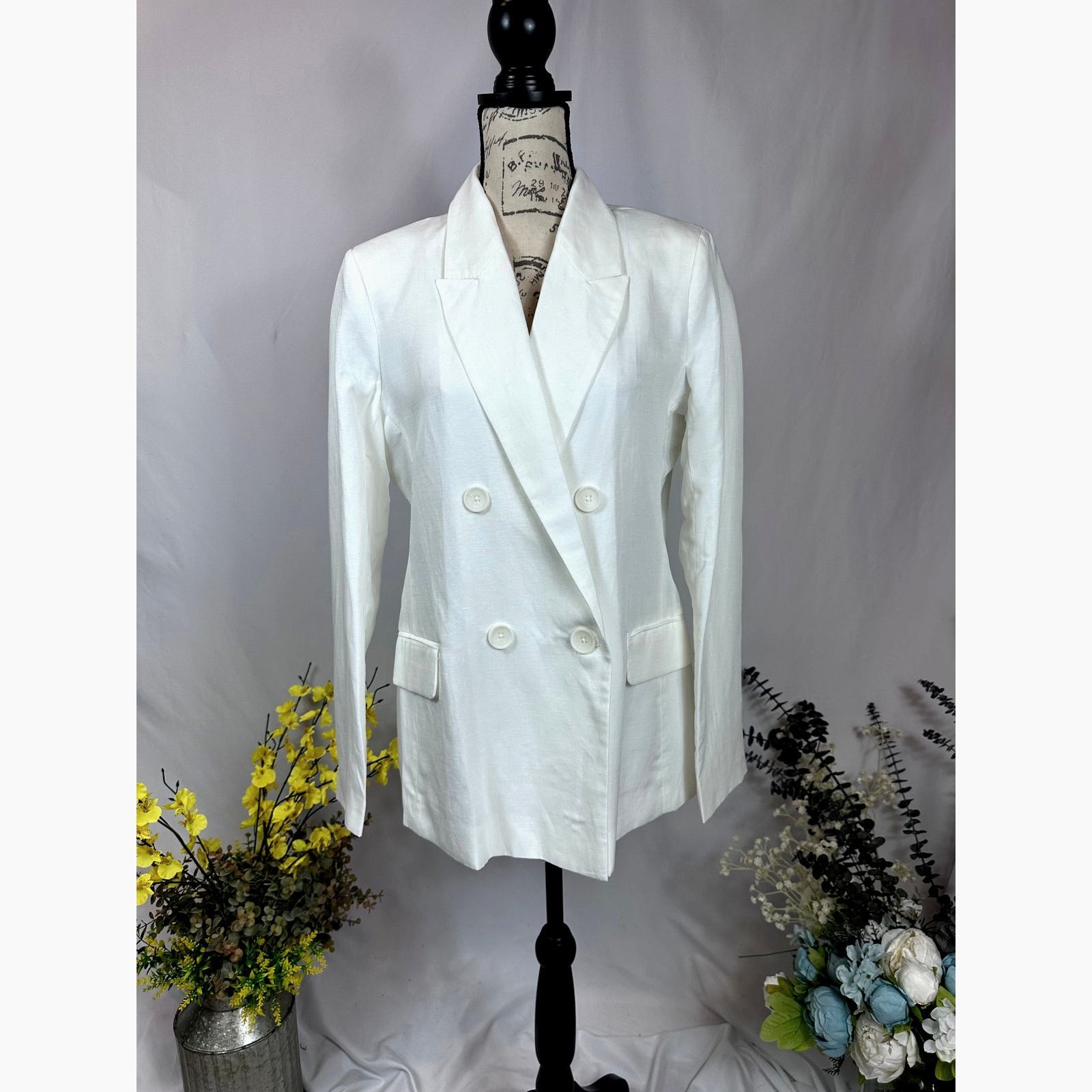 PIOMBO Piombo Womens Double Breasted Blazer White 10 Size L / US 10 / IT 46 - 6 Thumbnail
