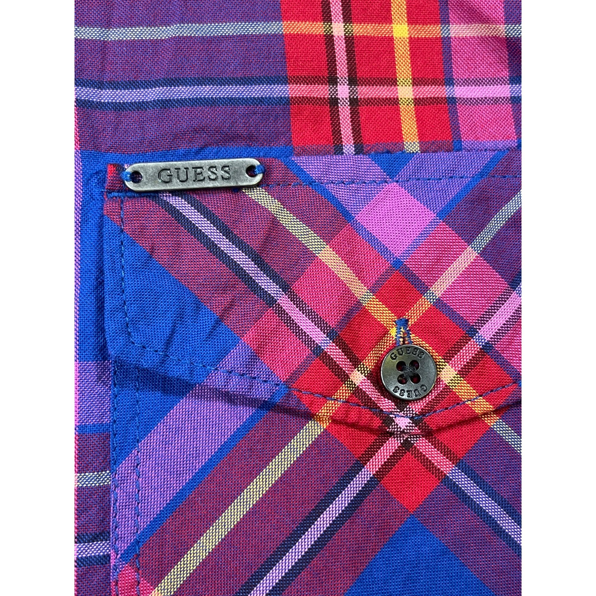 Guess Guess SKU 7659 Mens Long Sleeve Pink and Blue Plaid Button U Size US XL / EU 56 / 4 - 10 Thumbnail