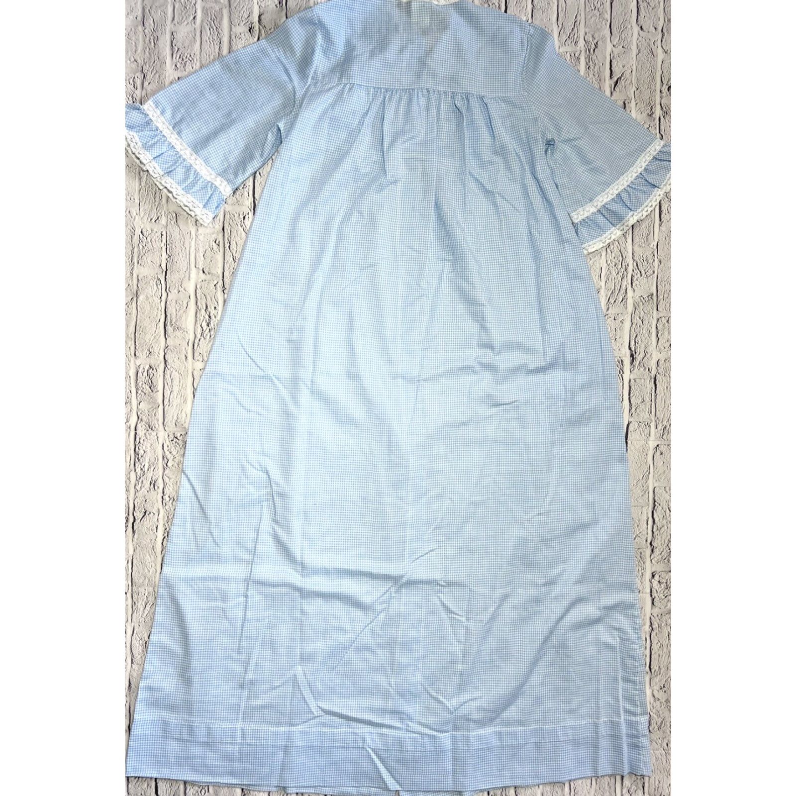 VINTAGE Neiman Marcus Juli Slumbertogs Lace Trim Gingham Blue White  Nightgown Dress