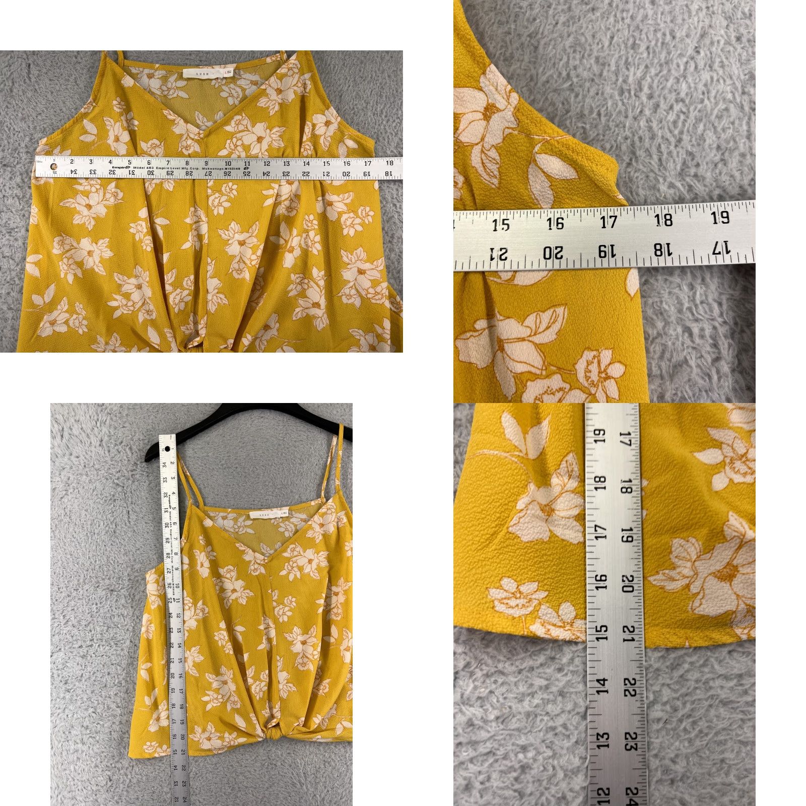 Vintage Lush Shirt Womens Floral Sleeveless Spaghetti Strap Crop Yellow V-Neck Polyester Cropped Top L Size L / US 10 / IT 46 - 8 Thumbnail