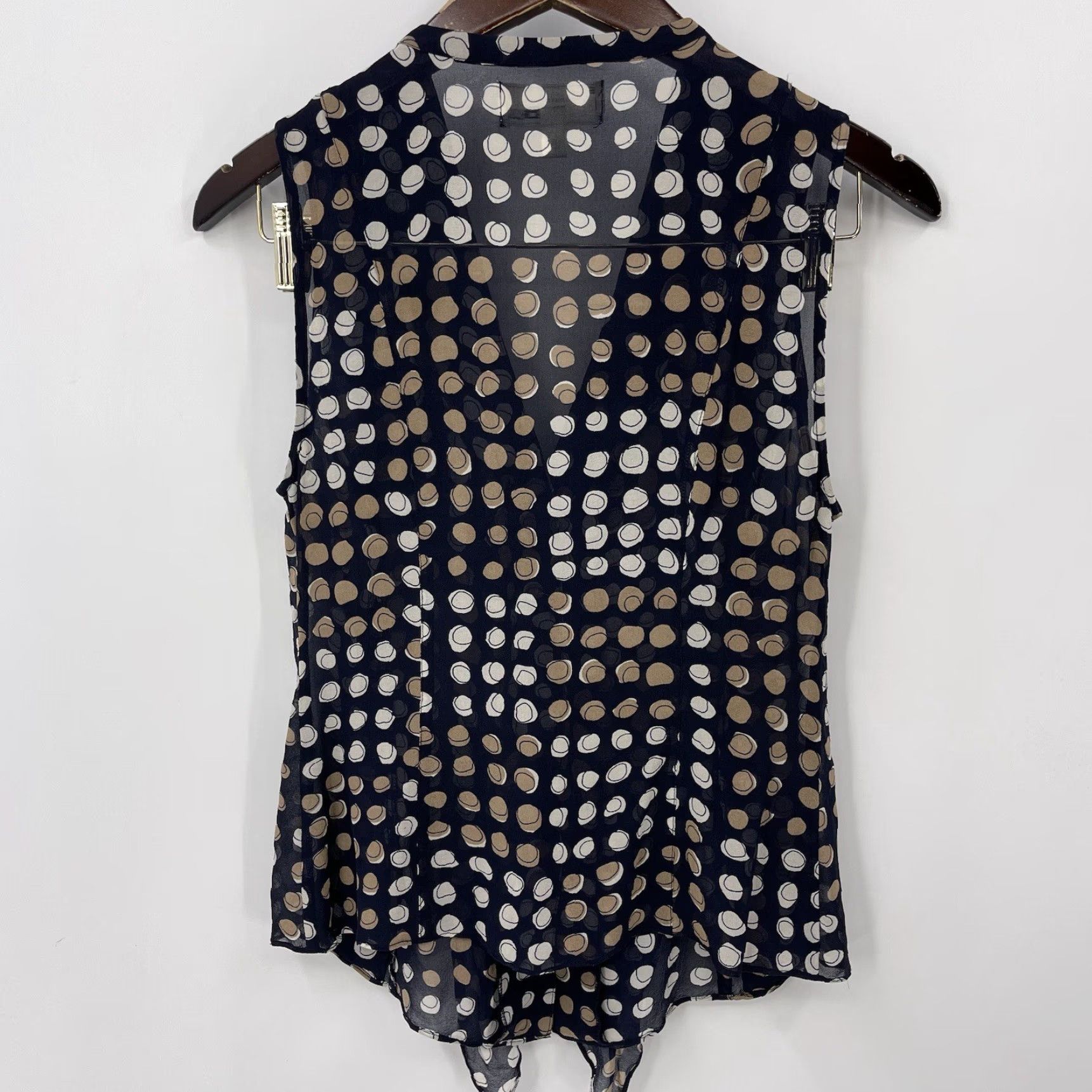 Anthropologie VINTAGE Moulinette Soeurs Blouse Women Sleeveless Ruffle Sheer Geometric Blue 2 Size XS / US 0-2 / IT 36-38 - 4 Thumbnail