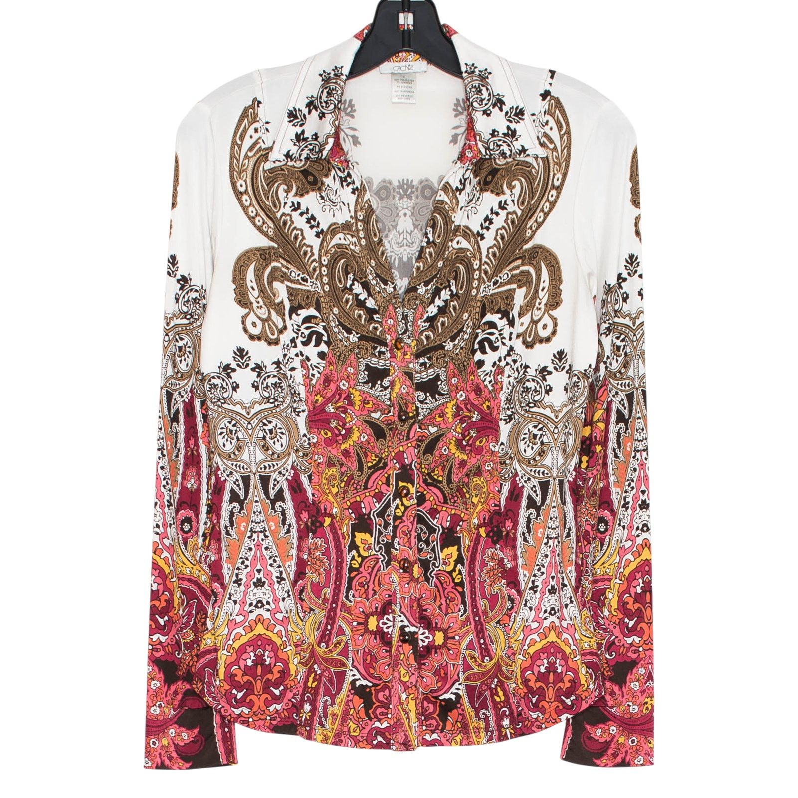 Other Cache Paisley Button Up Top Slinky Stretch Long Sleeve Small Size S / US 4 / IT 40 - 1 Thumbnail
