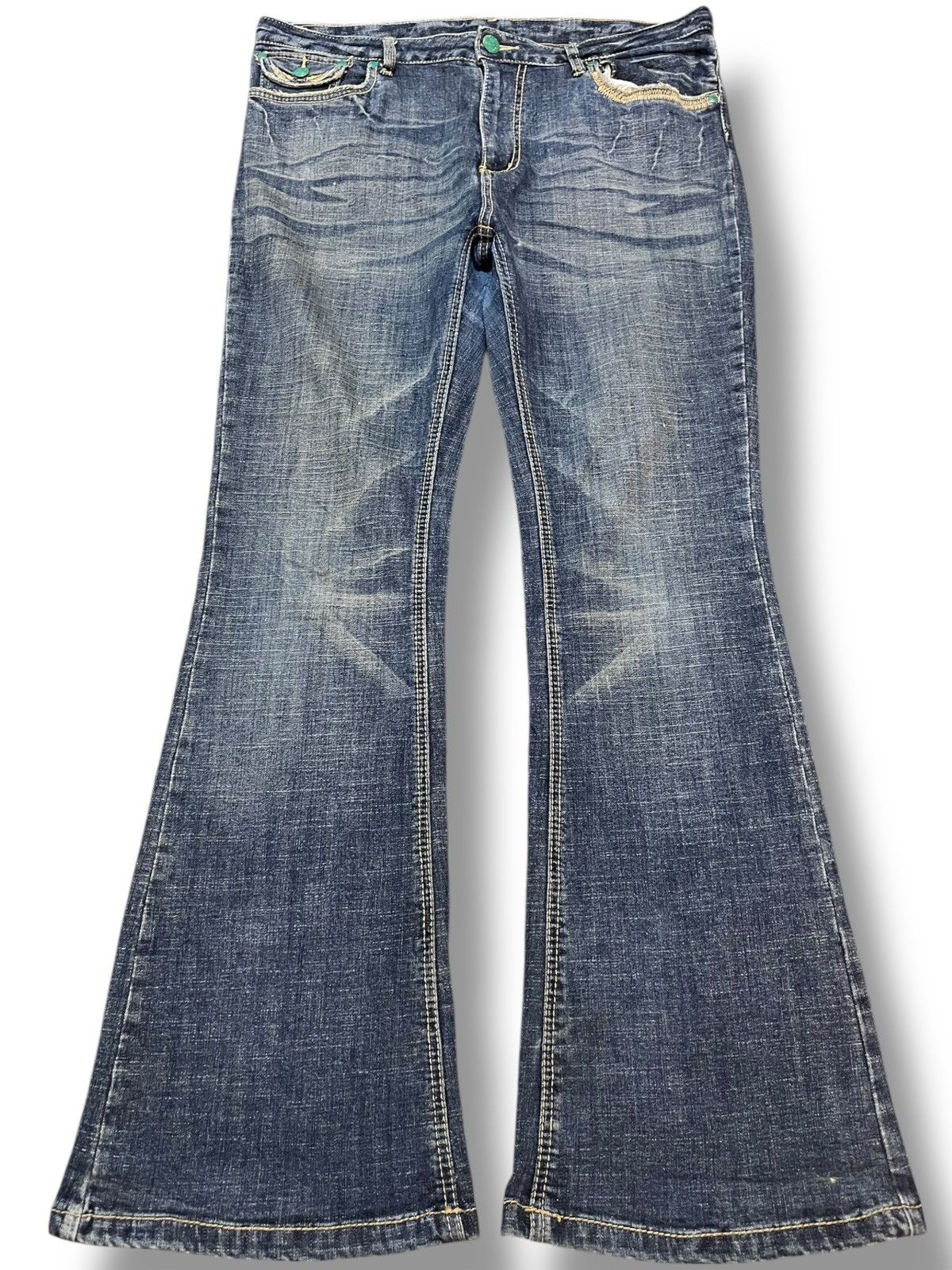 Japanese Brand Vintage Japanese Brand Flare Emboidery Stretch Denim Size US 35 - 1 Thumbnail