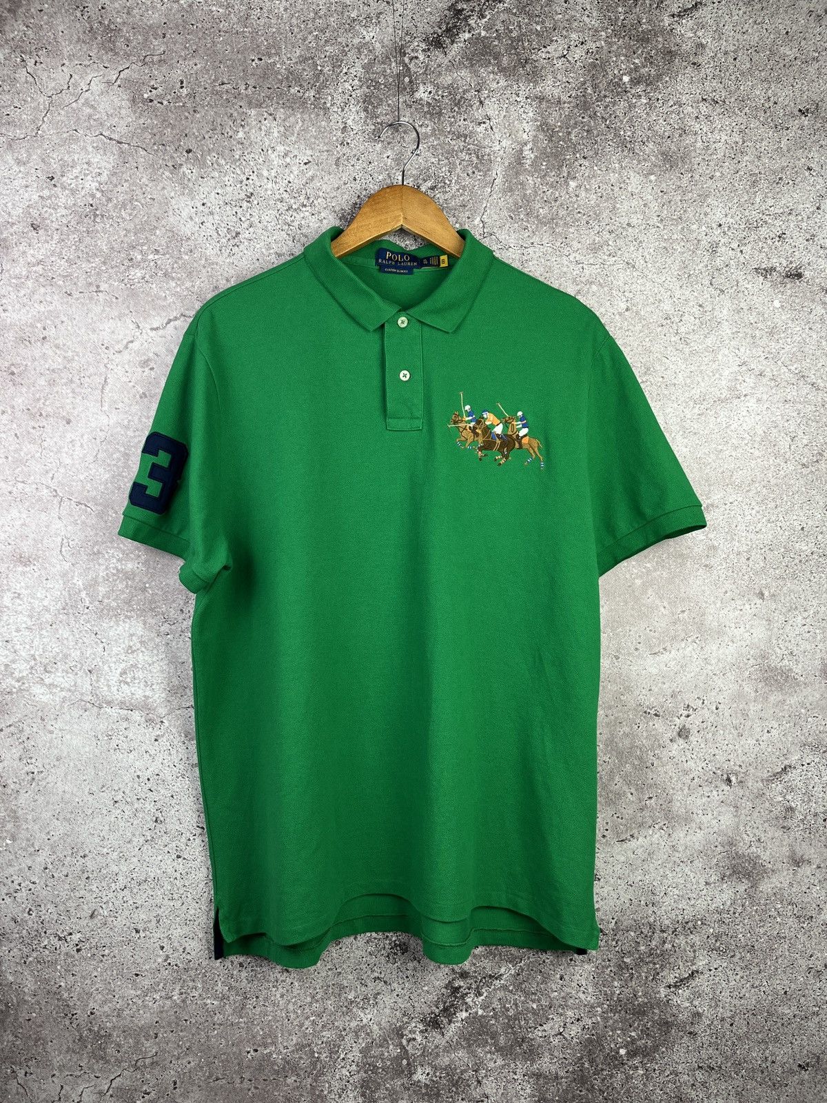 Polo Ralph Lauren Big Pony Green Polo Shirt XL Custom Slim Fit Number 3 Rugby Size US XL / EU 56 / 4 - 1 Thumbnail