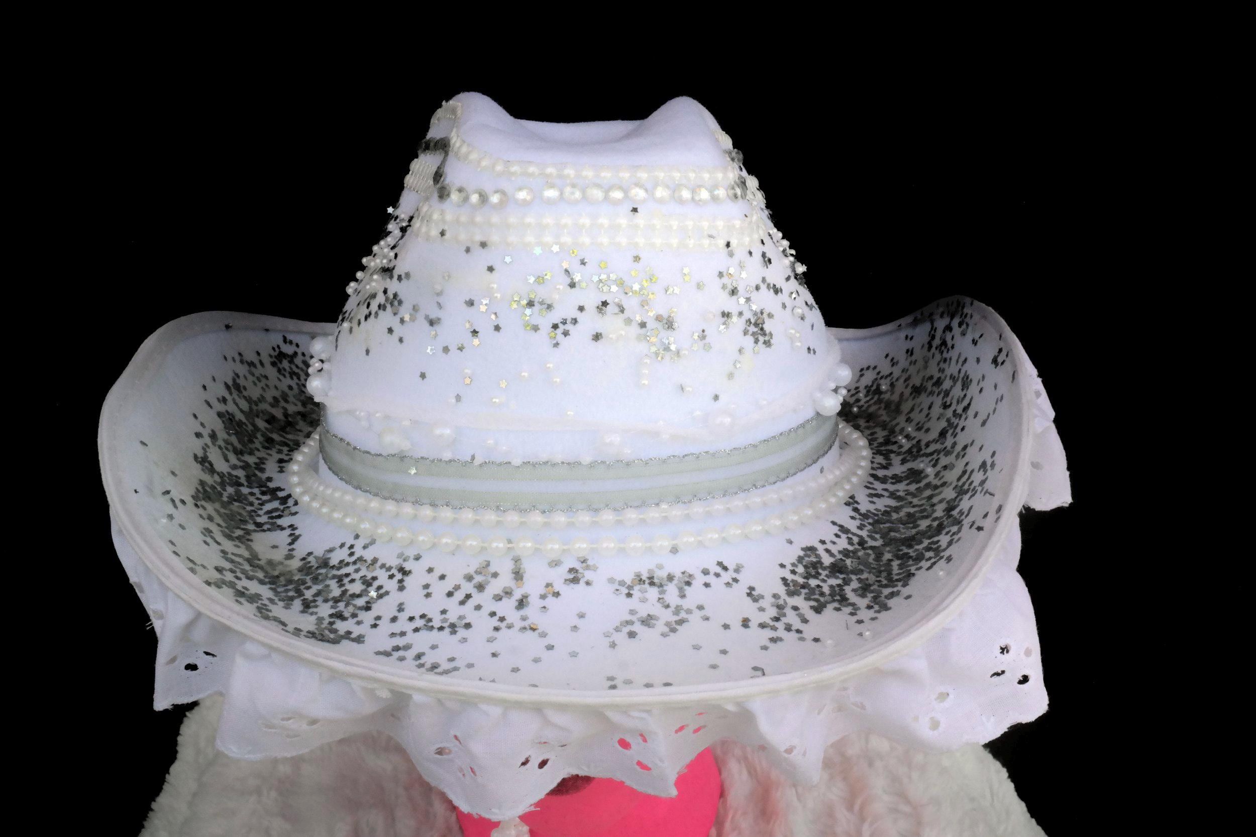 Handmade Glitter Pearl Wifey Cowgirl Hat Size ONE SIZE - 3 Thumbnail