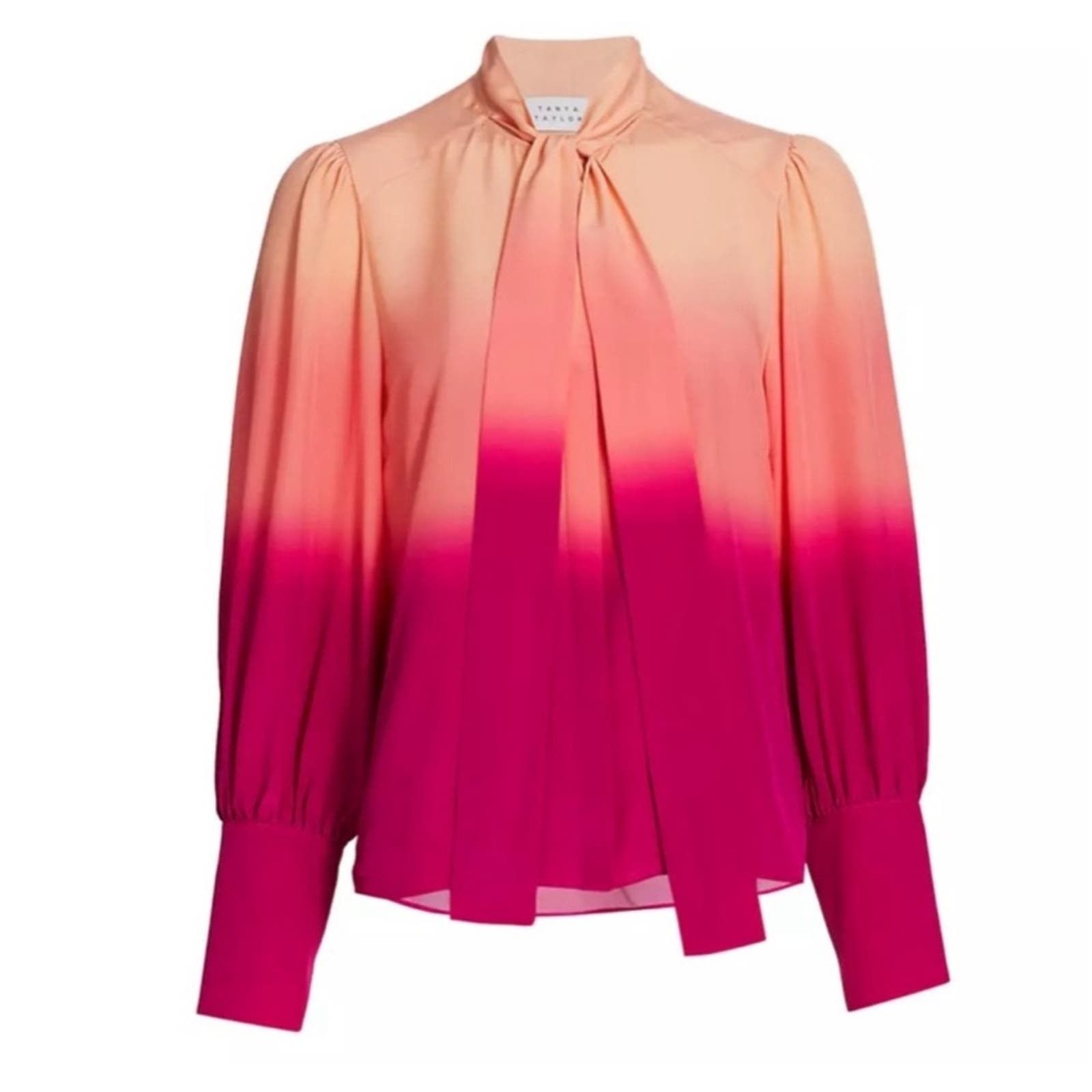 image of Tanya Taylor Susan Silk Blouse Tie Neck Long Sleeve Top in Pink, Women's (Size XS)