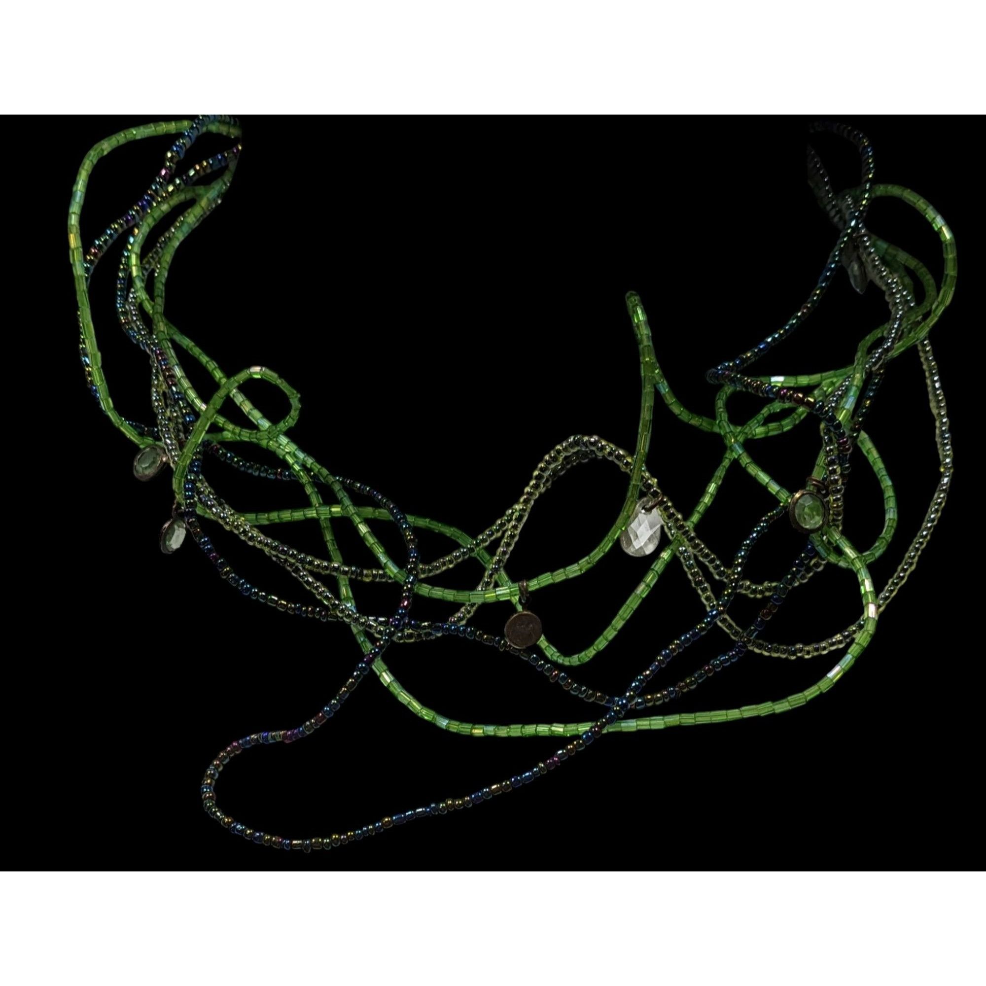 Other Wiggly Fantasy Green Glass Beaded Layered Necklace With Smal Size ONE SIZE - 4 Thumbnail