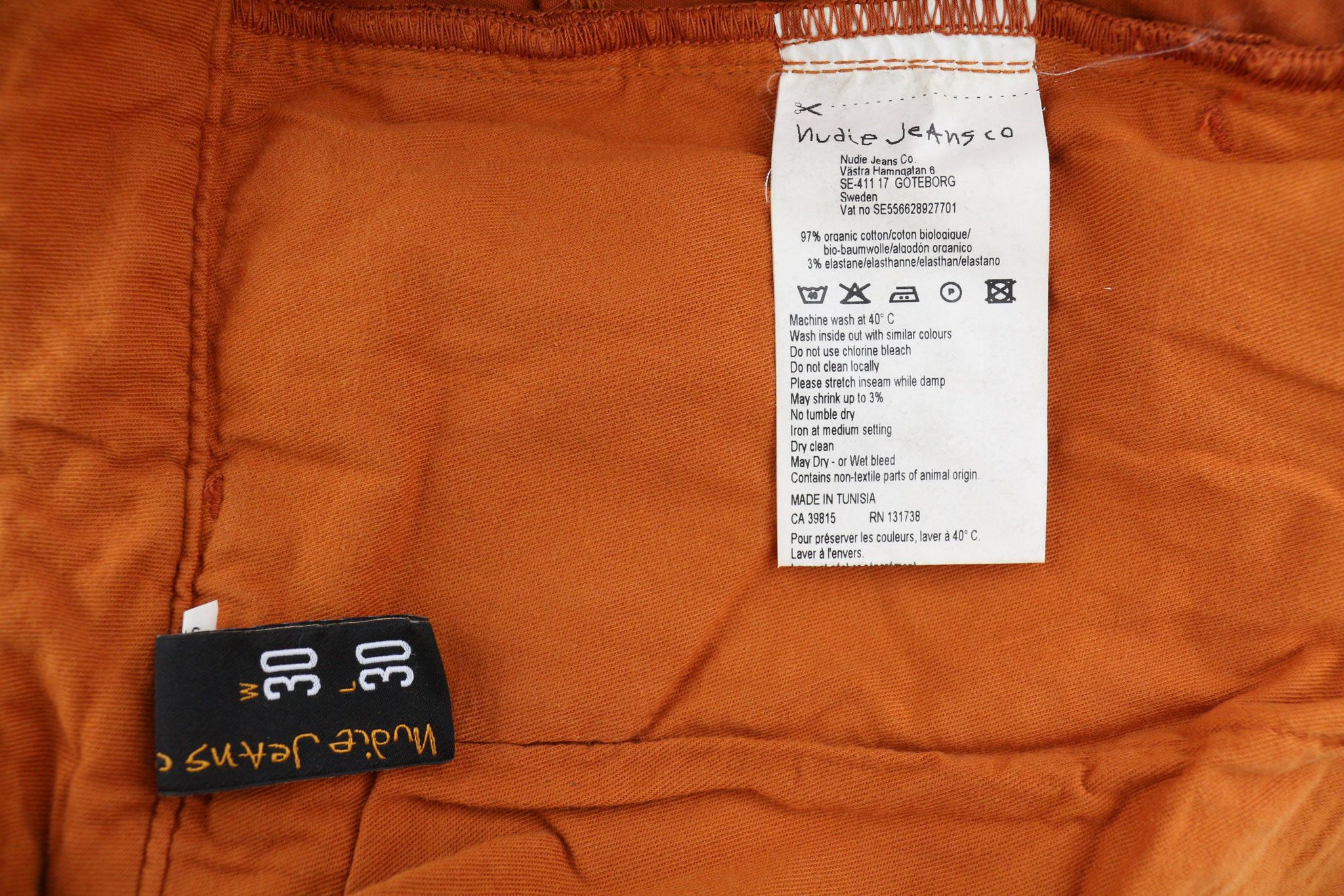 Nudie Jeans KHAKI SLIM W30/L30 Organic Warm Orange Zip Chino 82556 Size US 30 / EU 46 - 6 Thumbnail