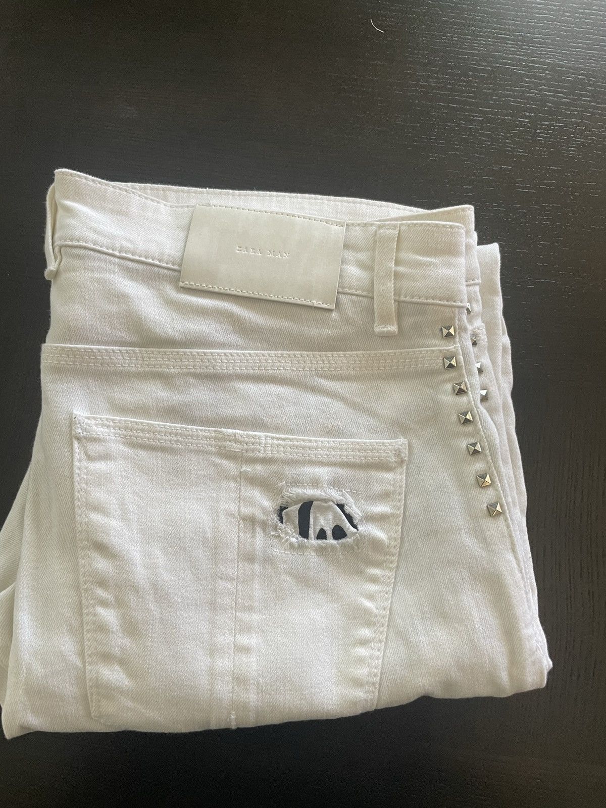 Zara Zara white distressed biker jeans with zebra prints Size US 32 / EU 48 - 4 Thumbnail