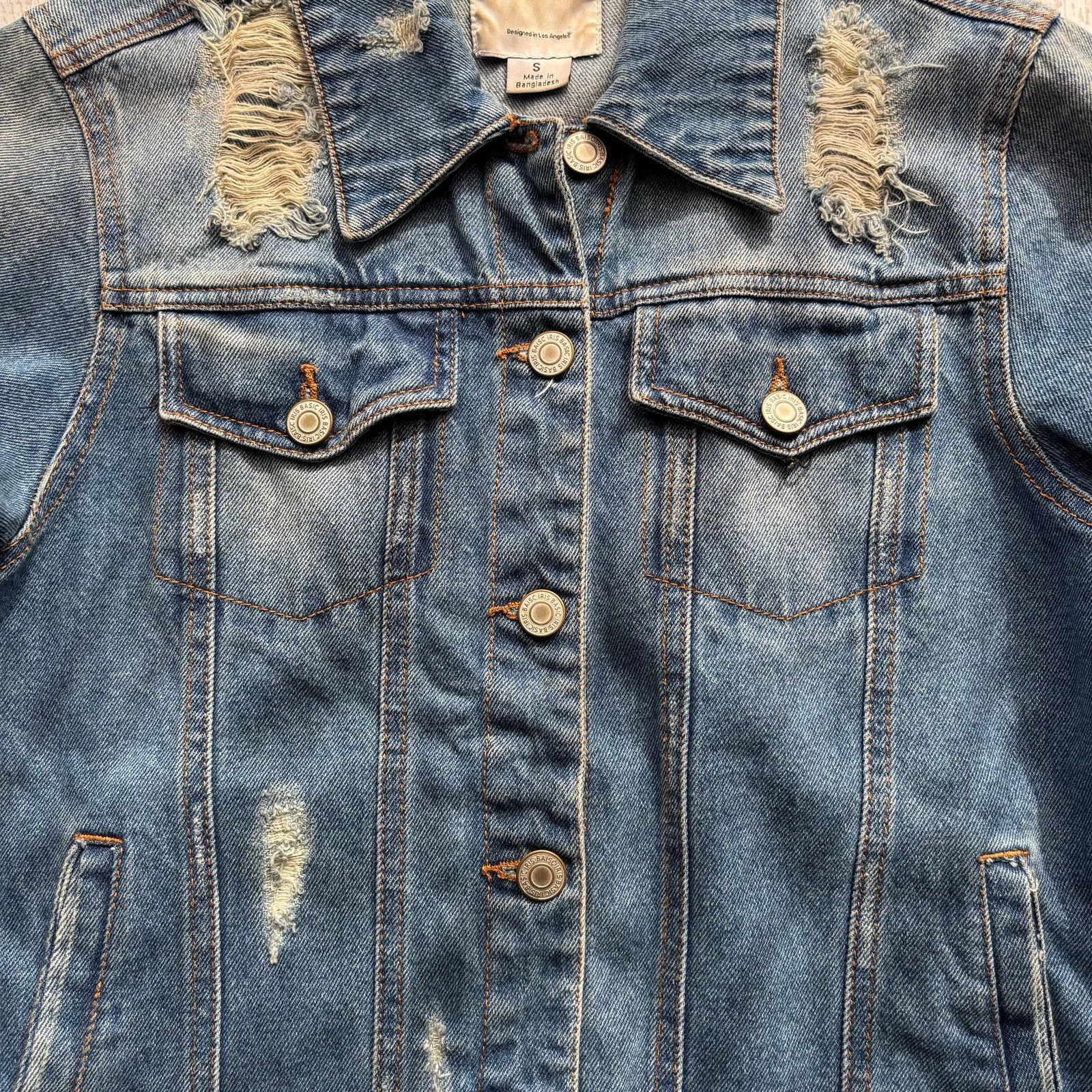 Other Iris Denim Jacket Fringe Hem Distressed Blue Small Button Size S / US 4 / IT 40 - 4 Thumbnail