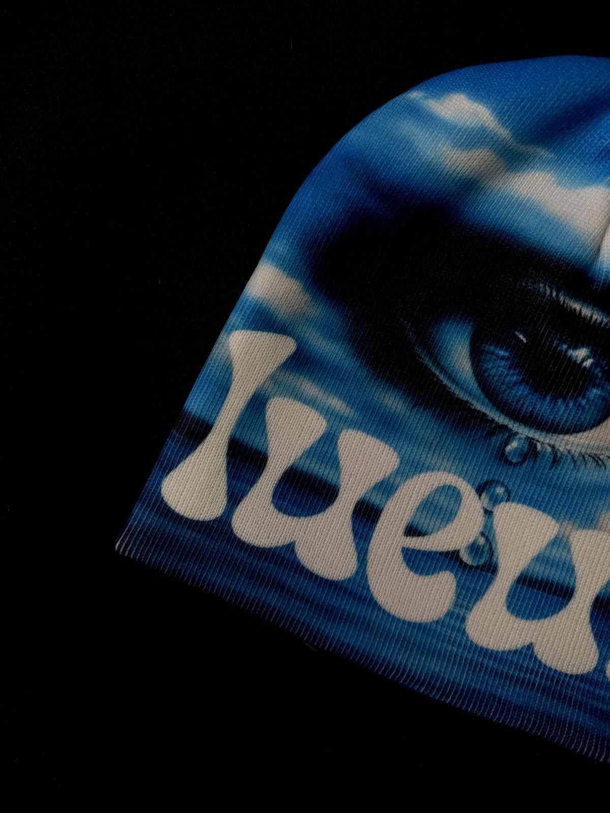 Japanese Brand Rare Y2k Lueur Crying Eye Print No Cuff Knit Beanie Hat Blue Size ONE SIZE - 3 Thumbnail
