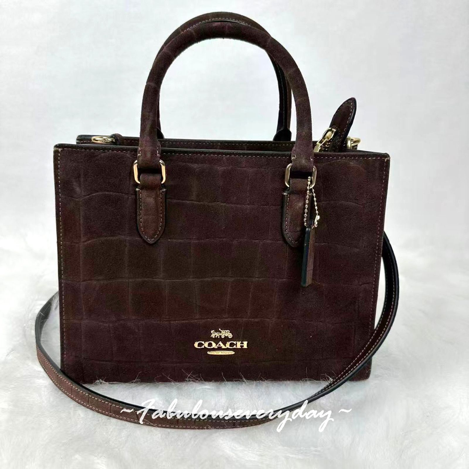 Coach Coach Maggie Small Tote Crocodile-embossed Suede/Gold/Maple Size ONE SIZE - 1 Thumbnail