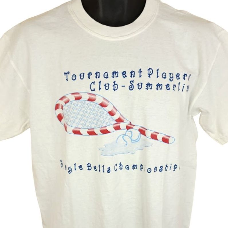 Gildan VINTAGE Gildan Tennis Tournament T Shirt Mens Size M White Short Sleeve Crew Neck Cotton Summerlin Jingle Bells Championship 90s Y2K Size US M / EU 48-50 / 2 - 2 Thumbnail